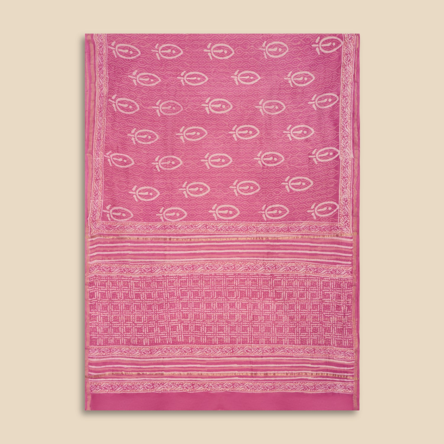 Pink Bagru Hand Block Print Saree - Image 4