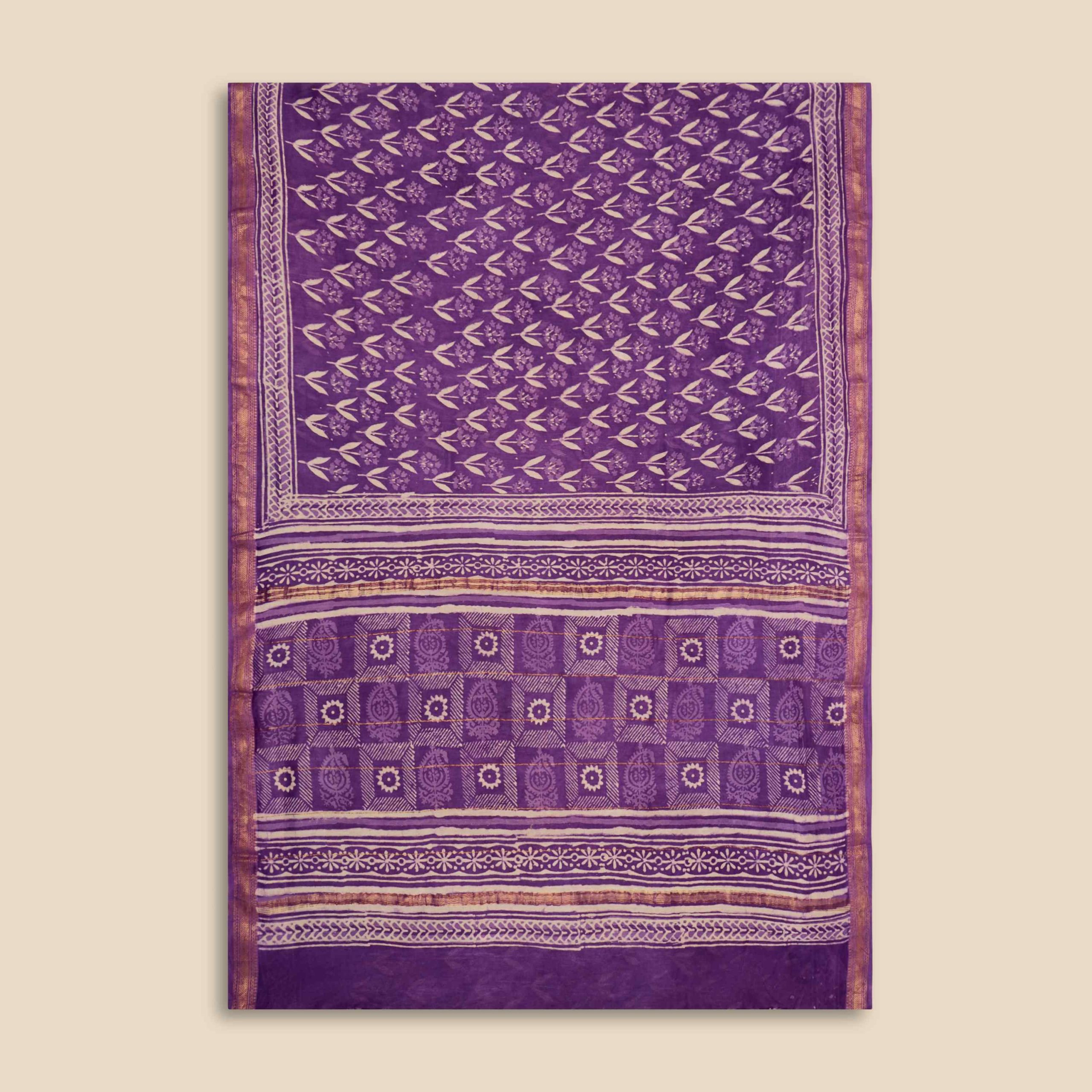 Purple Bagru Hand Block Print Saree - Image 4