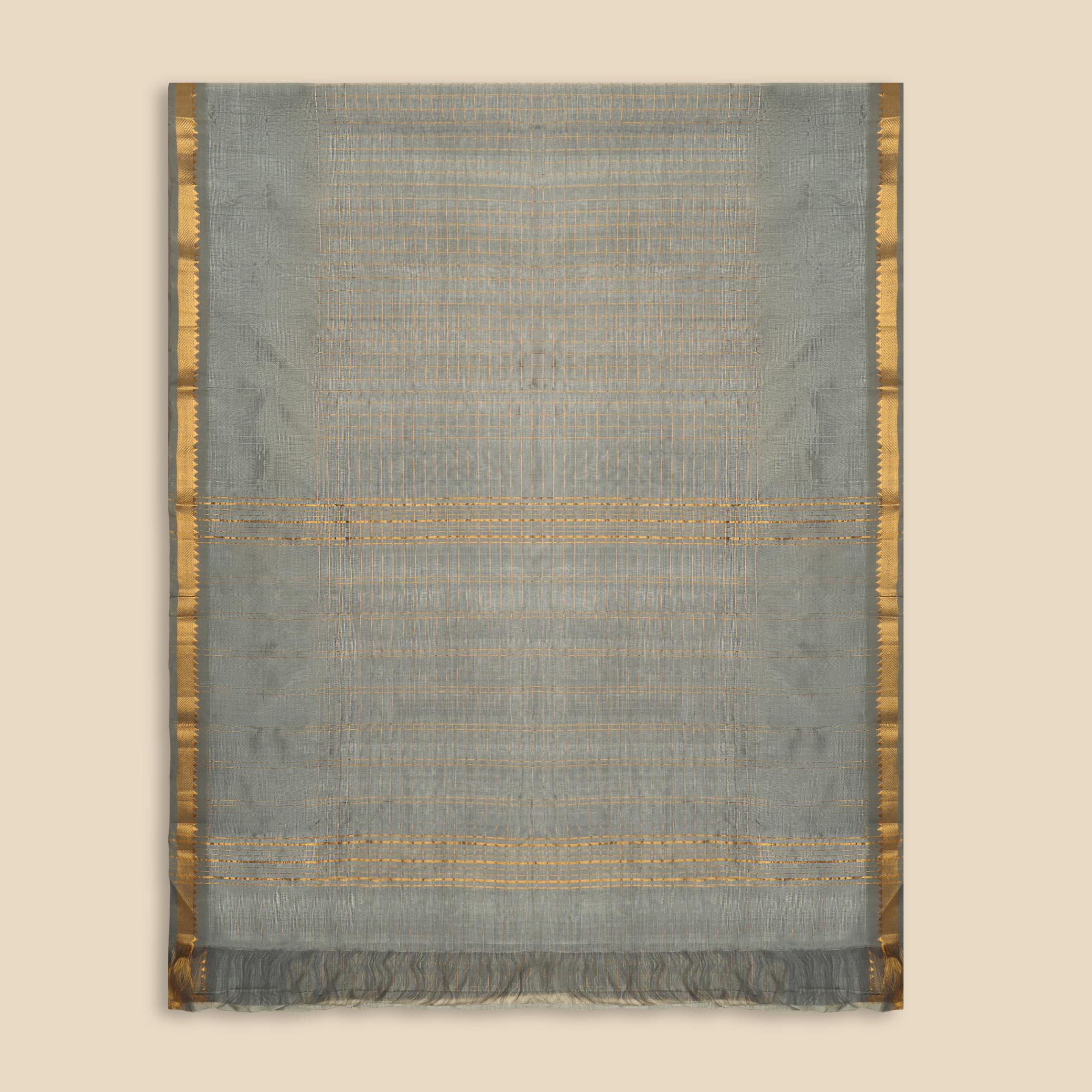 Silver Grey Mangalagiri Pattu Handloom Saree - Image 4