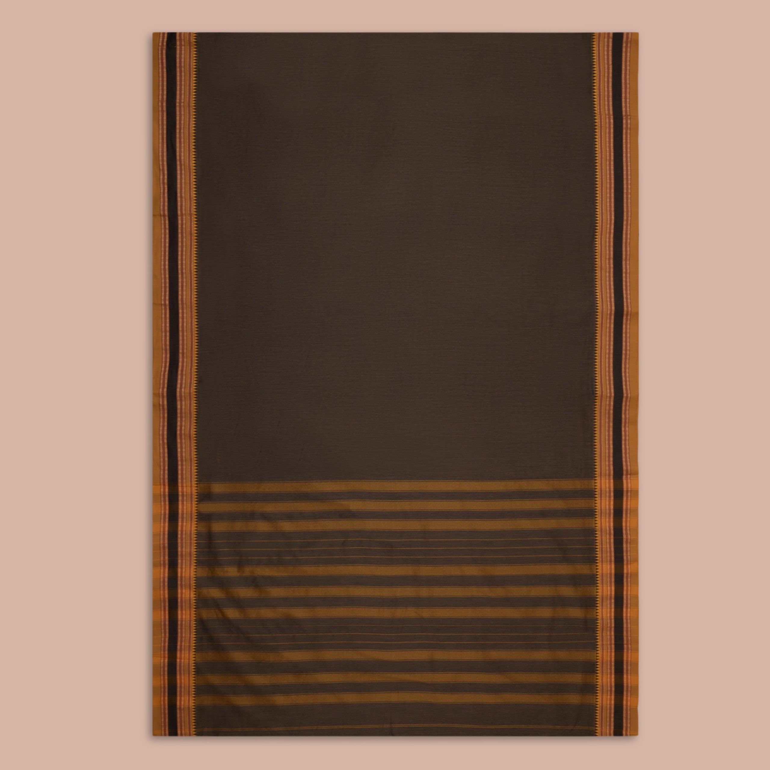 Grey & Brown Narayan Peth Cotton Saree - Image 2