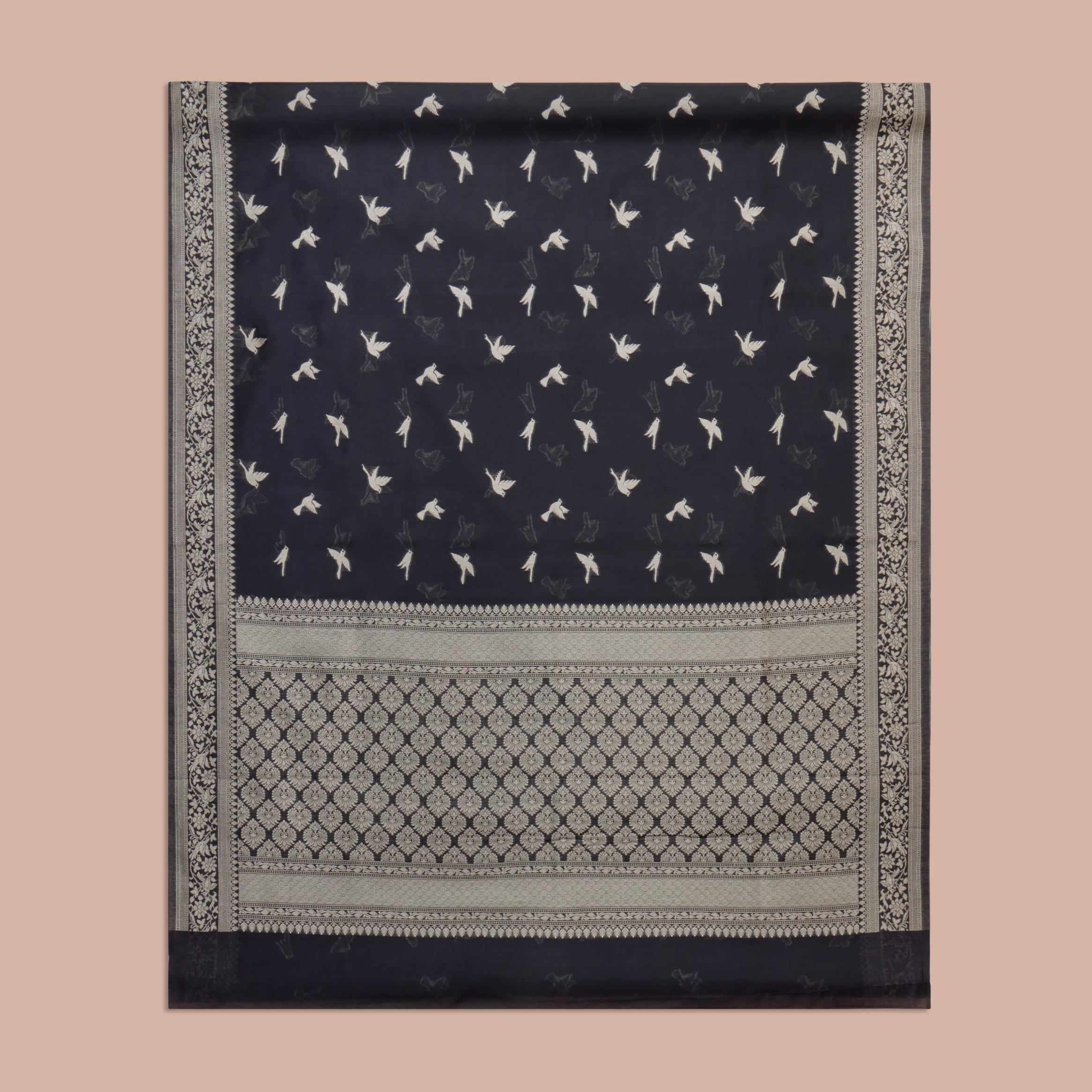 Black Cotton Banarasi Butta Saree - Image 3