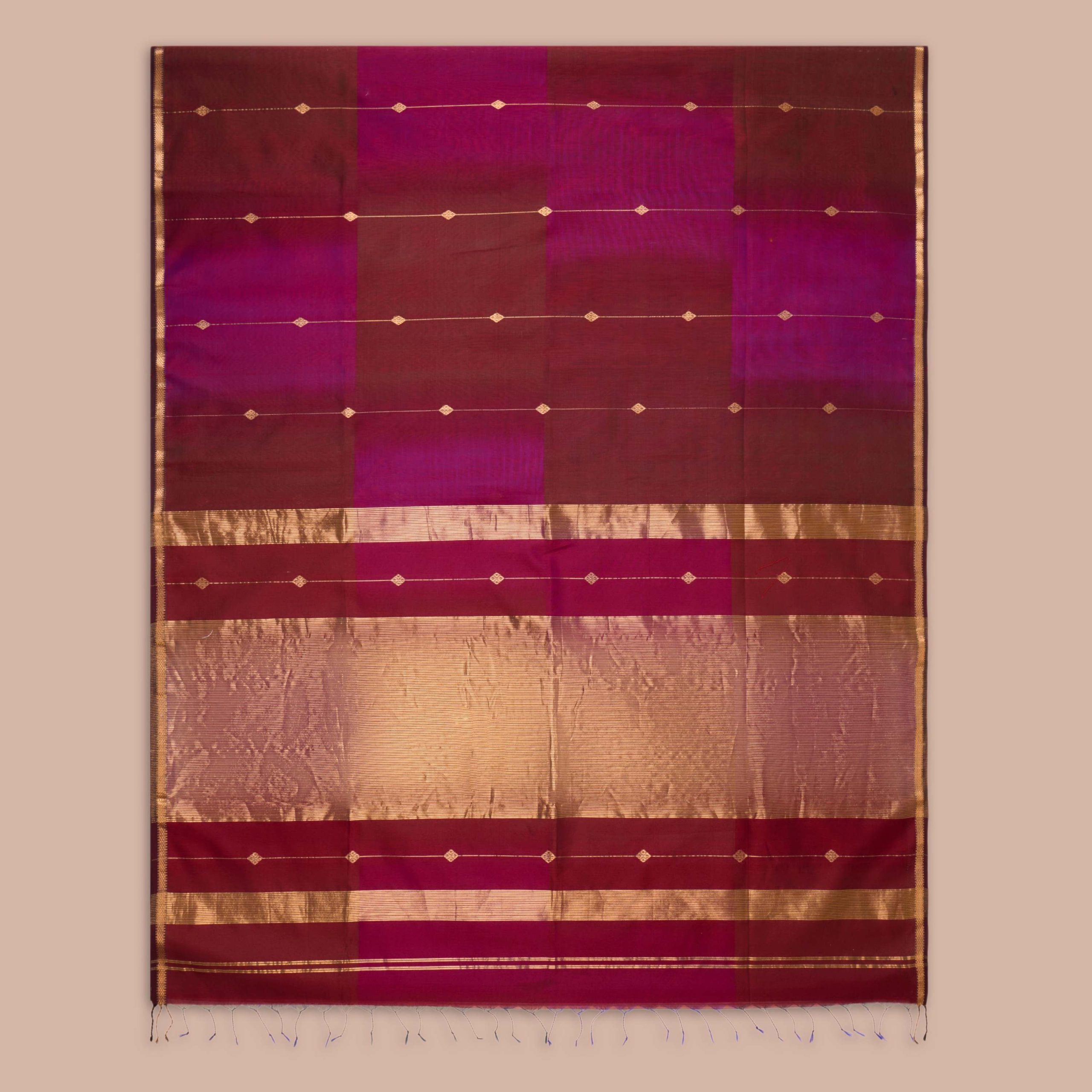 Pink & Red Maheshwari Silk Two-Tone Saree - Image 2