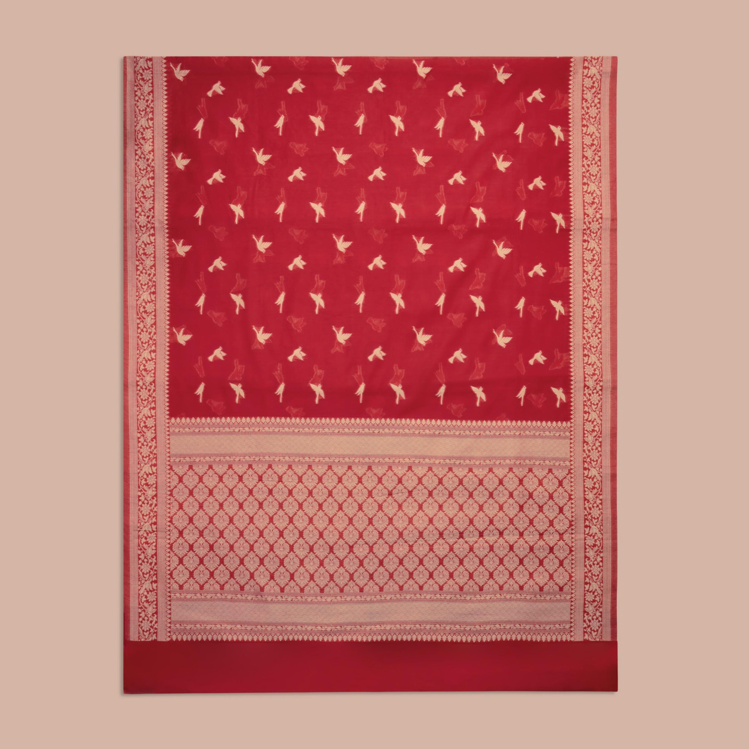 Red Cotton Banarasi Butta Saree - Image 3