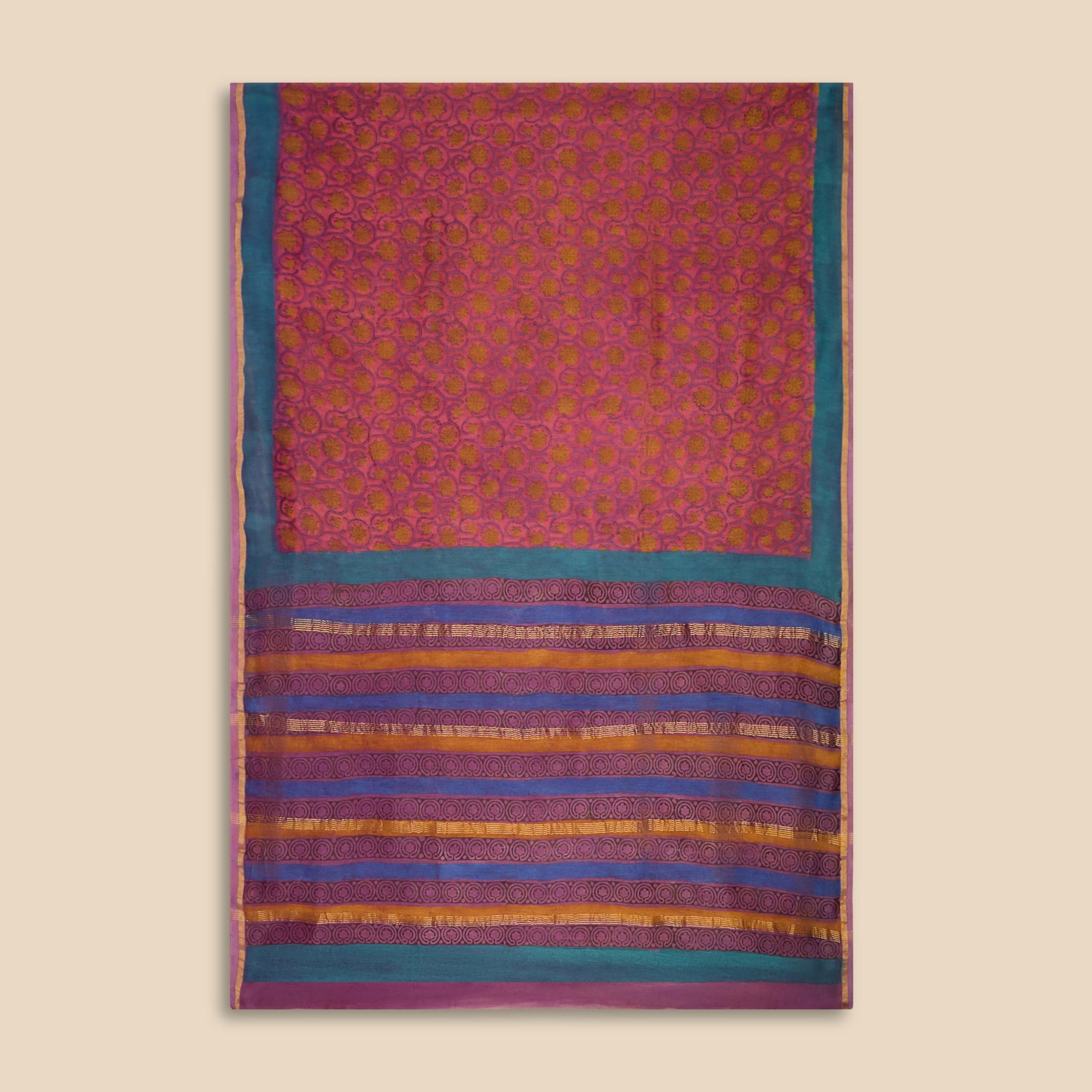 Pink Bagru Hand Block Pomegranate Dye Saree - Image 4