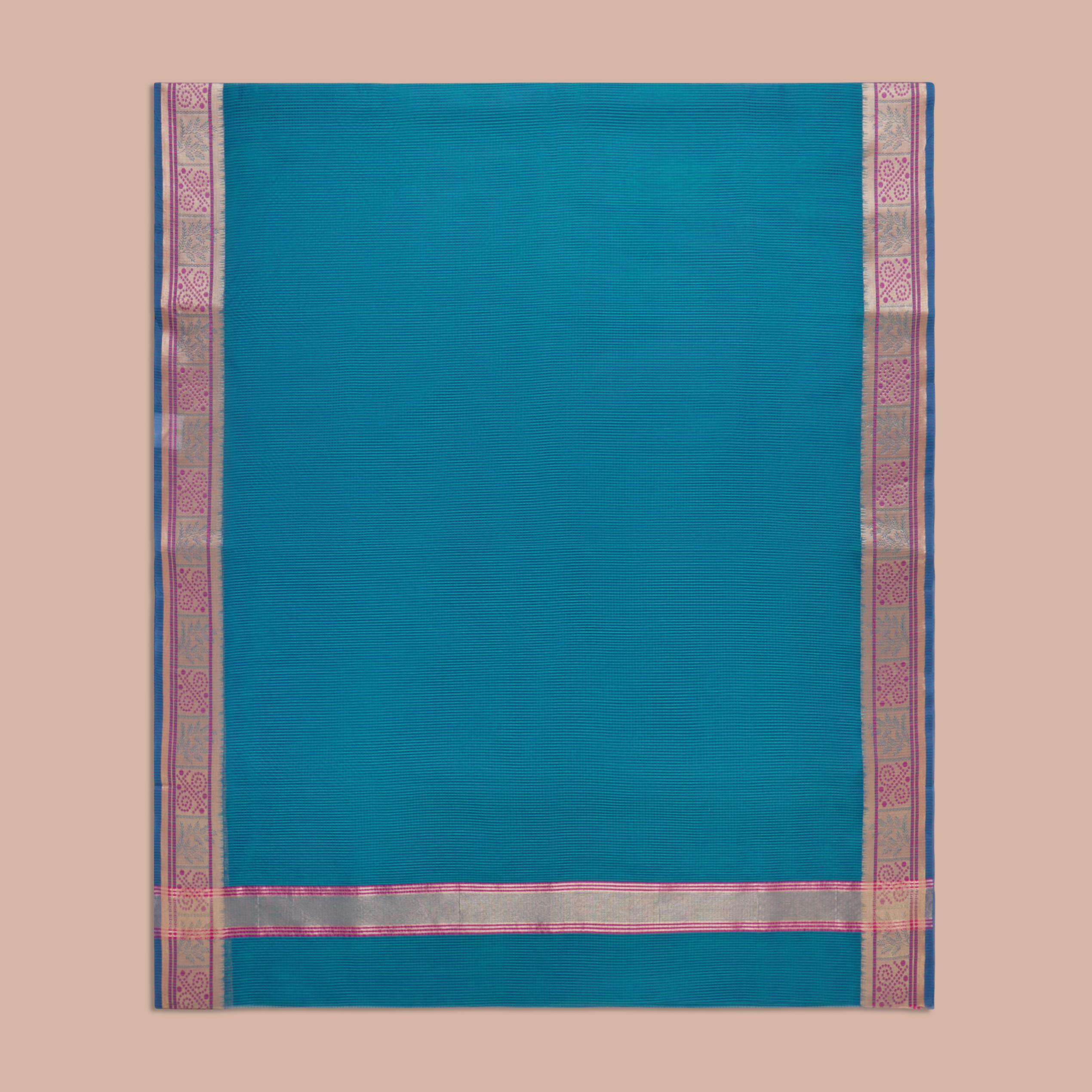 Blue Cotton Kota Doria Saree - Image 3