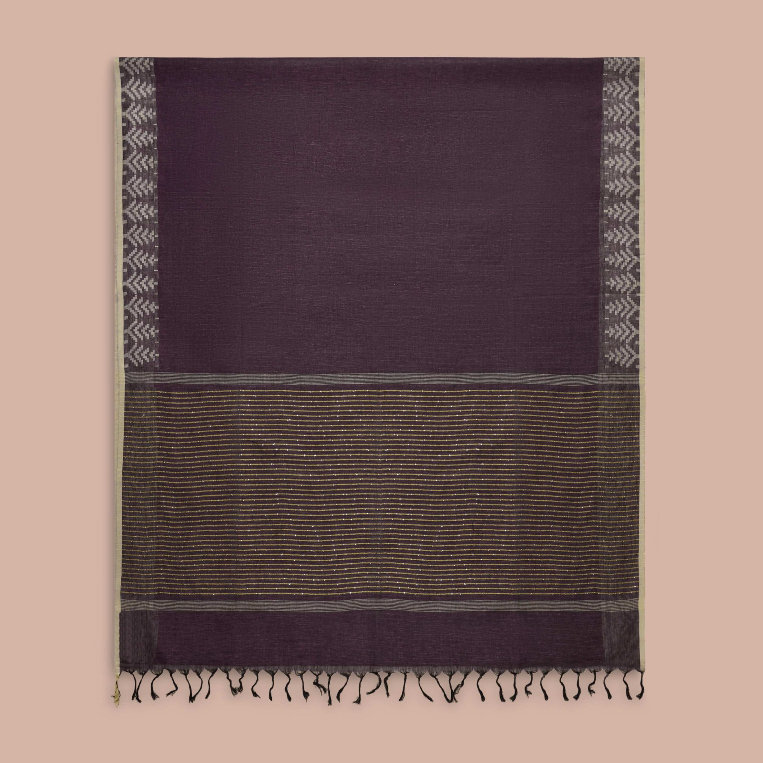 Wine Linen Cotton Saree - Image 3