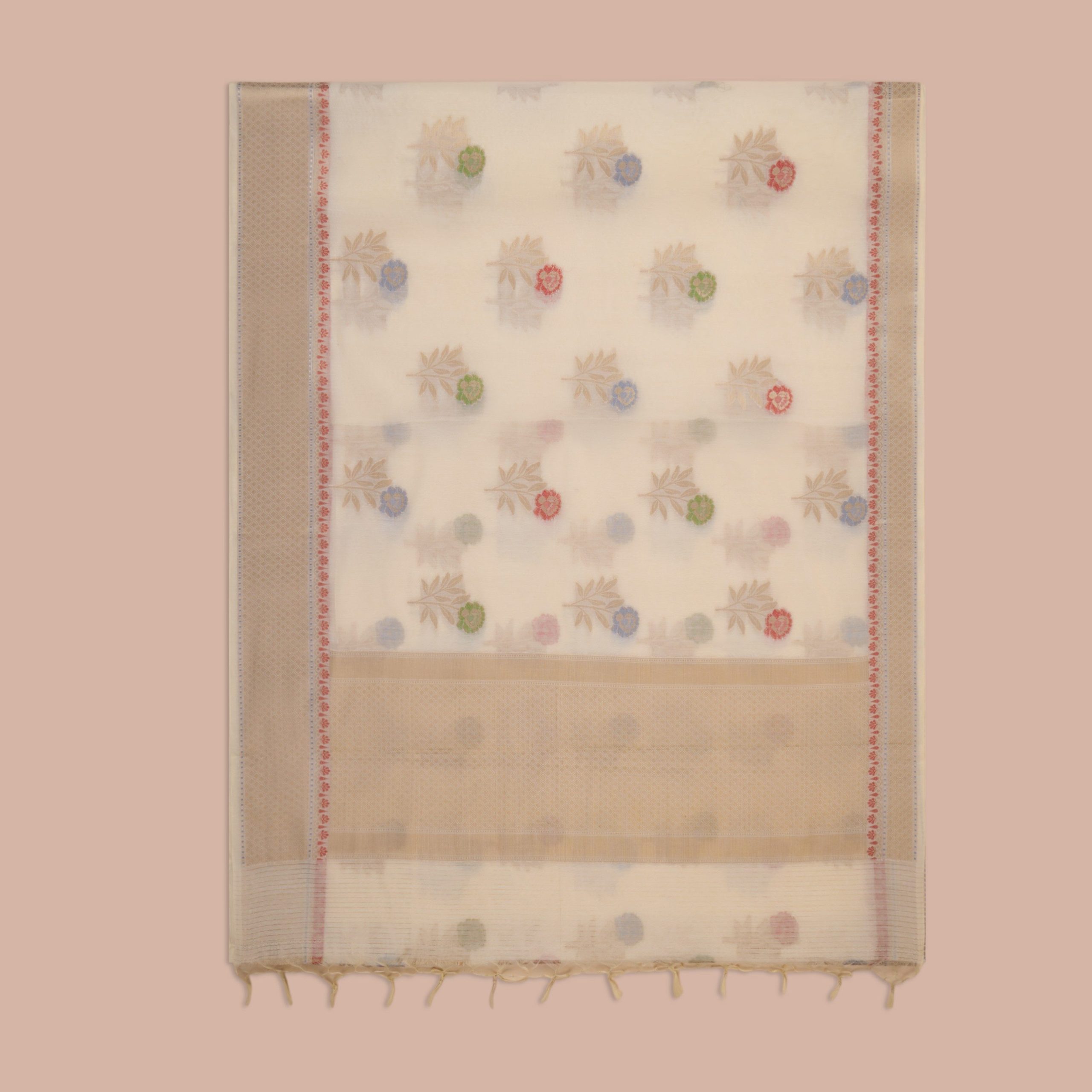 Ivory Cotton Jamdani Saree - Image 3