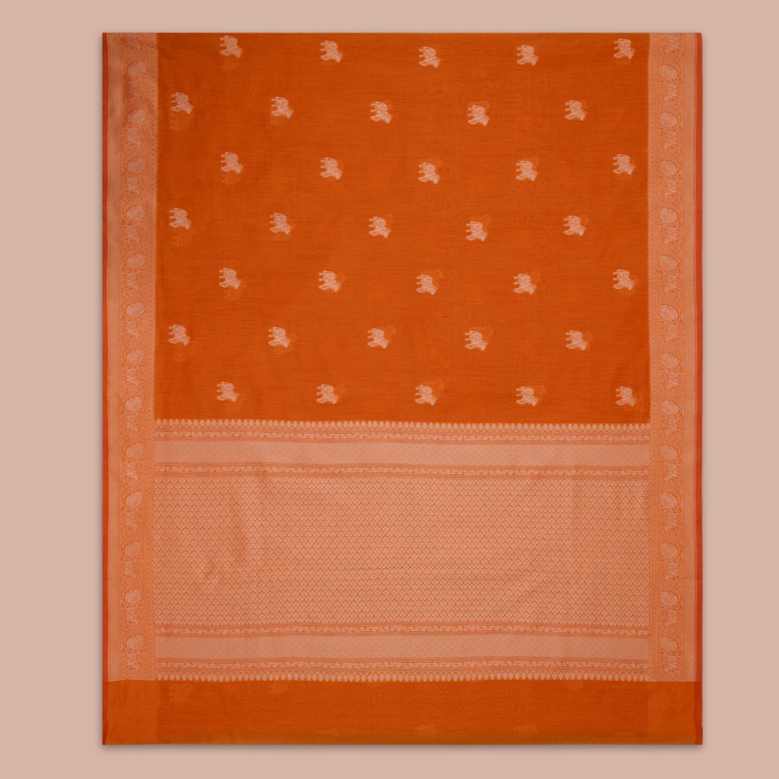 Coral Red Cotton Butta Work Saree - Image 4