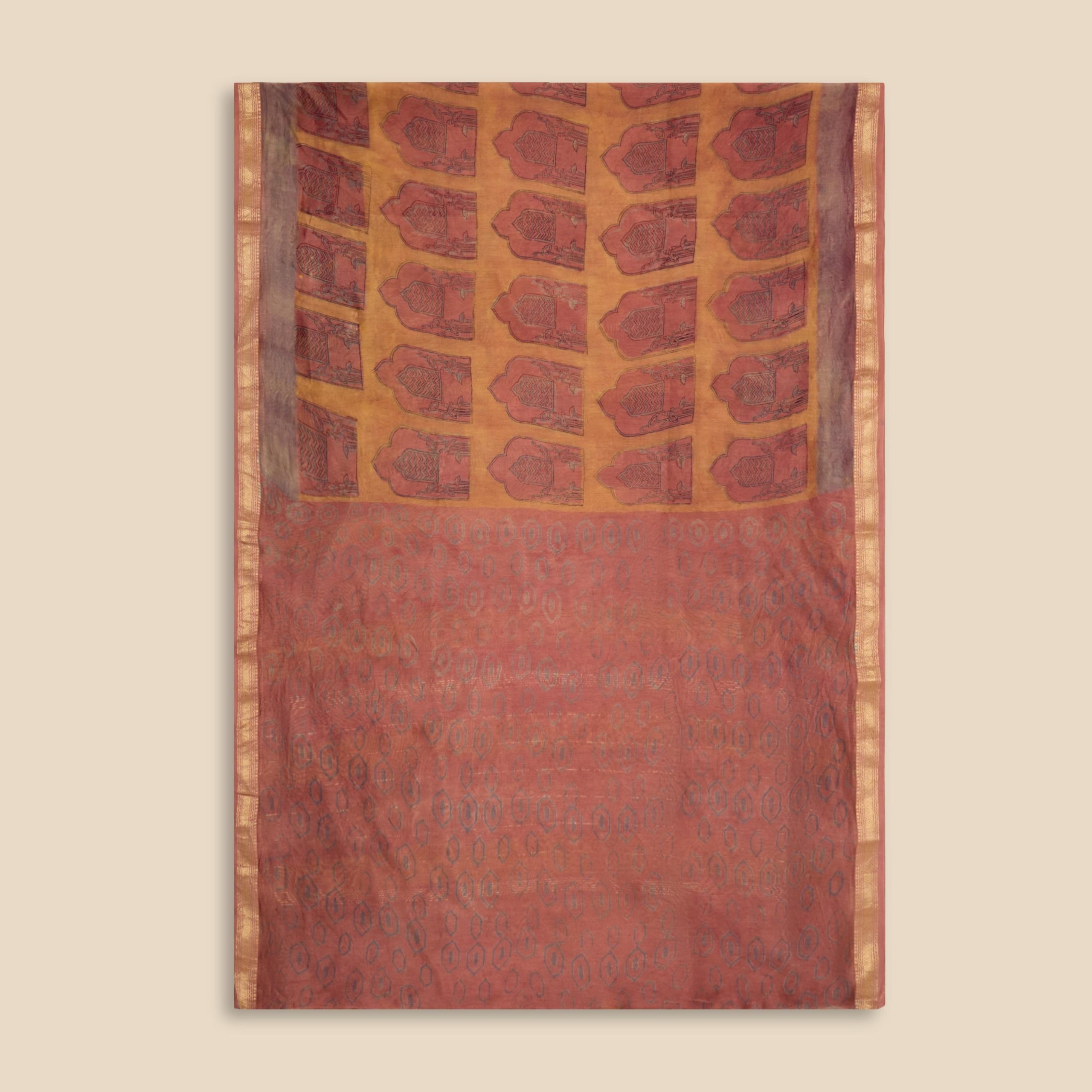 Rust Bagru Hand Block Print Saree - Image 4