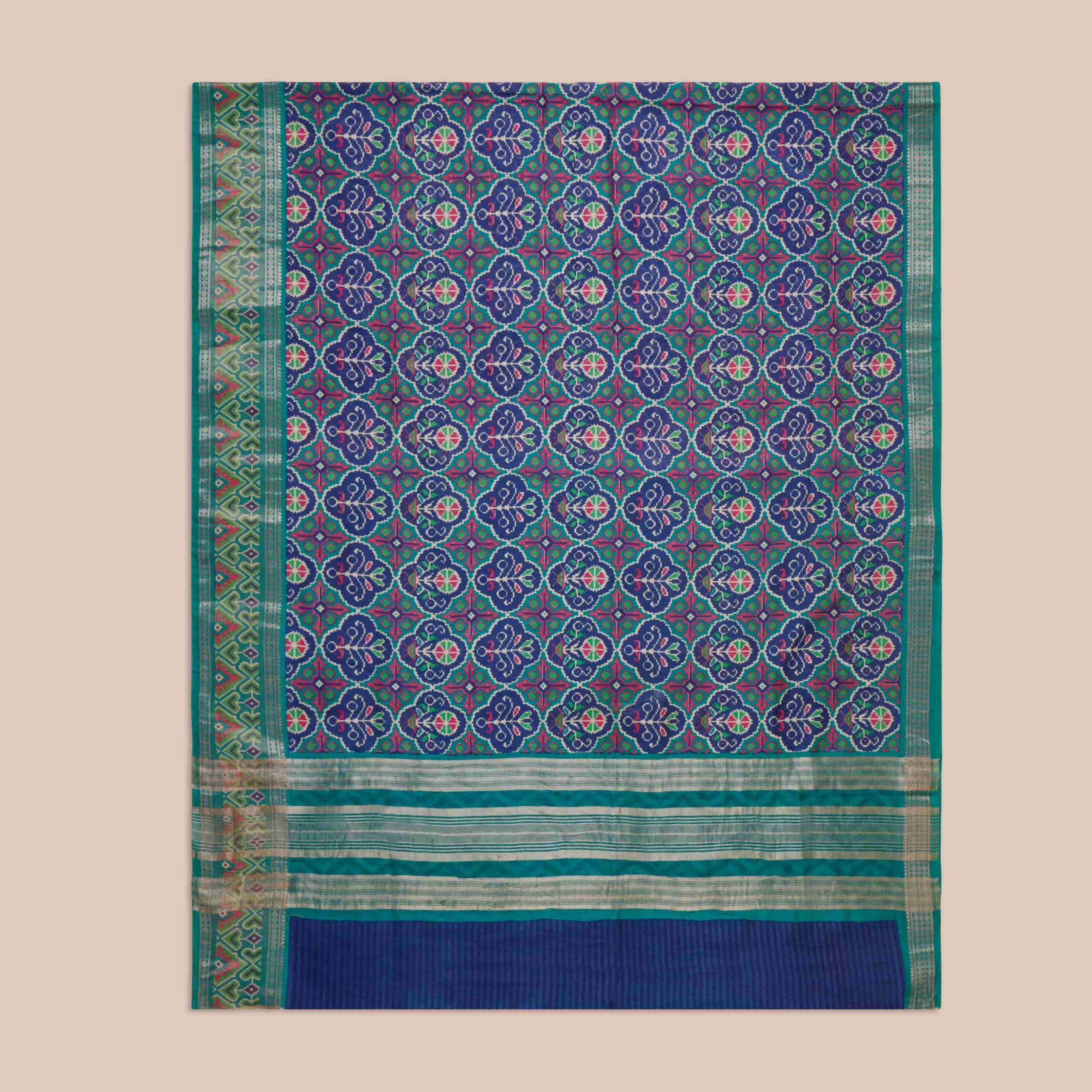 Teal Printed Patola Modal Saree - Image 3