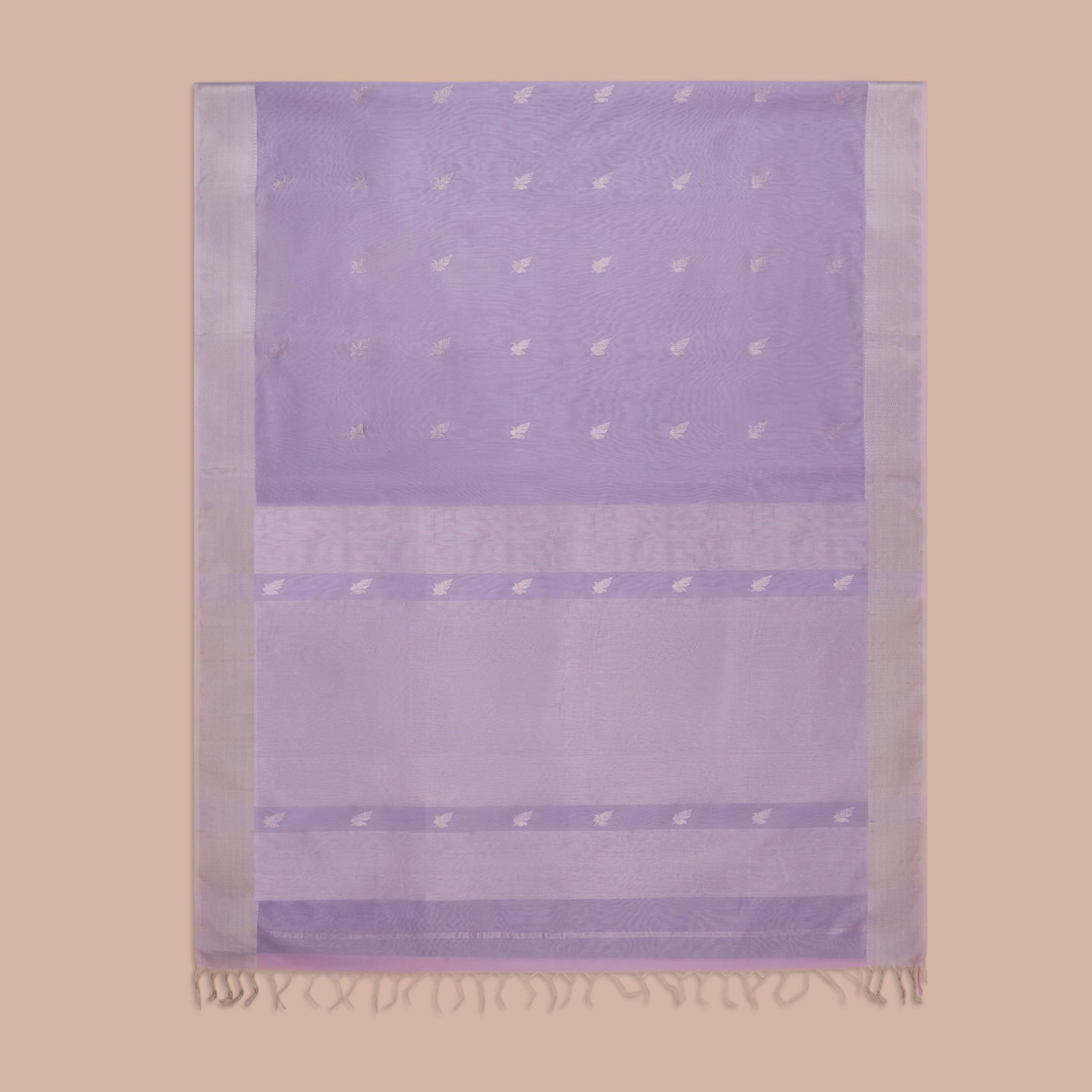Lilac Cotton Saree with Delicate Leaf Motifs - Image 4