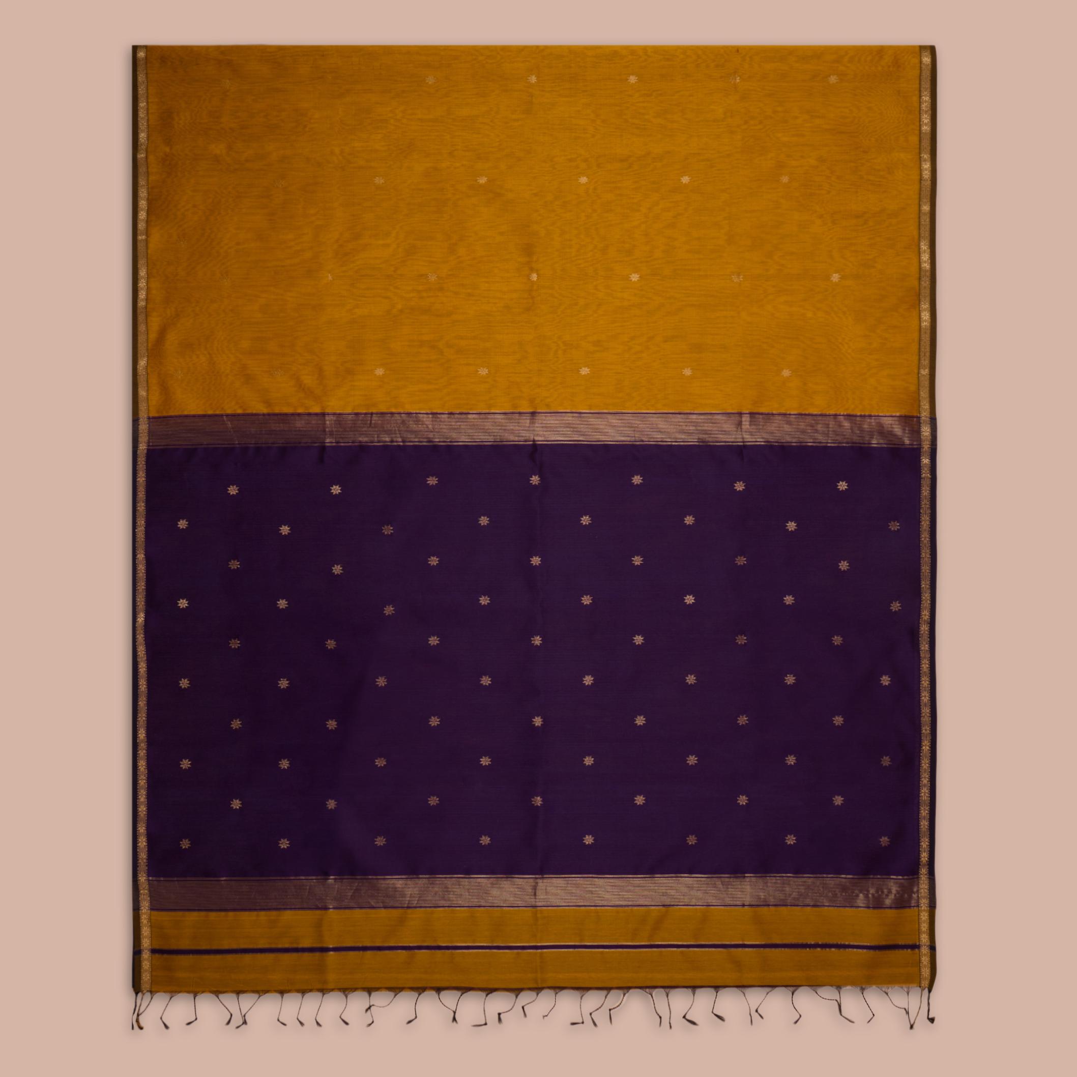 Mustard & Purple Maheshwari Handloom Silk Saree - Image 2