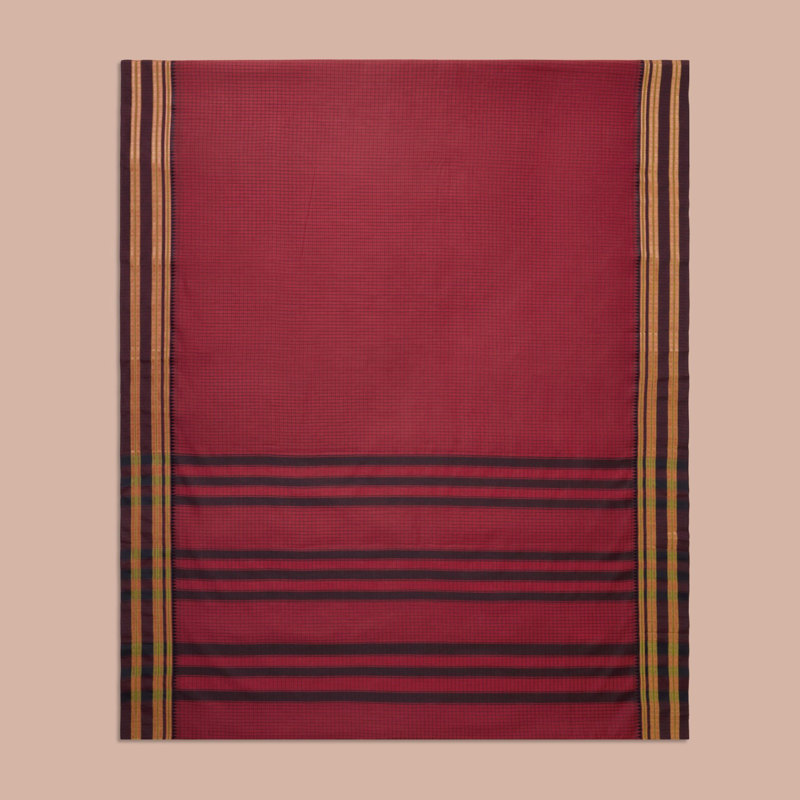 Brown Cotton Checks Saree - Image 3