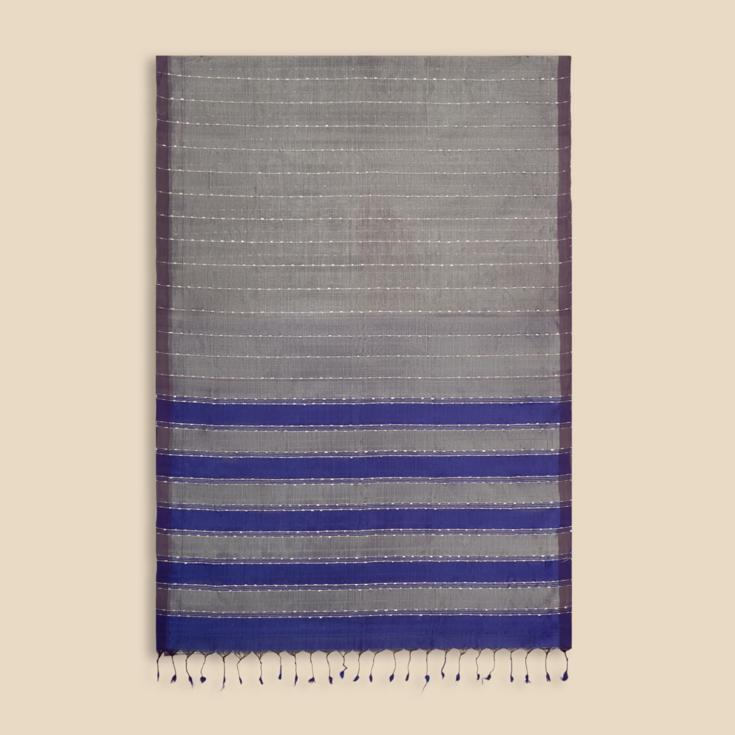 Grey & Royal Blue Handloom Mangalagiri Pattu Saree - Image 4