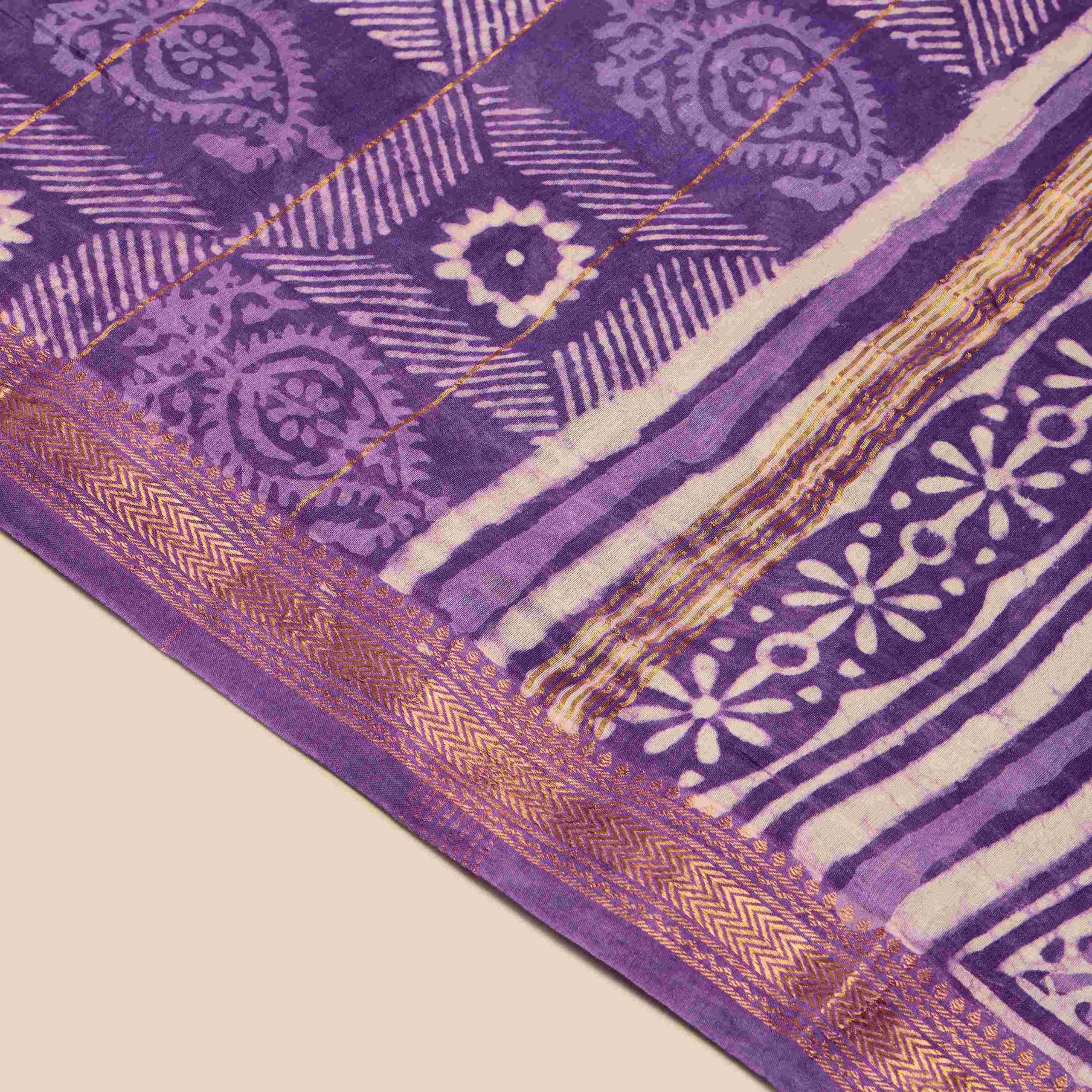 Purple Bagru Hand Block Print Saree - Image 2