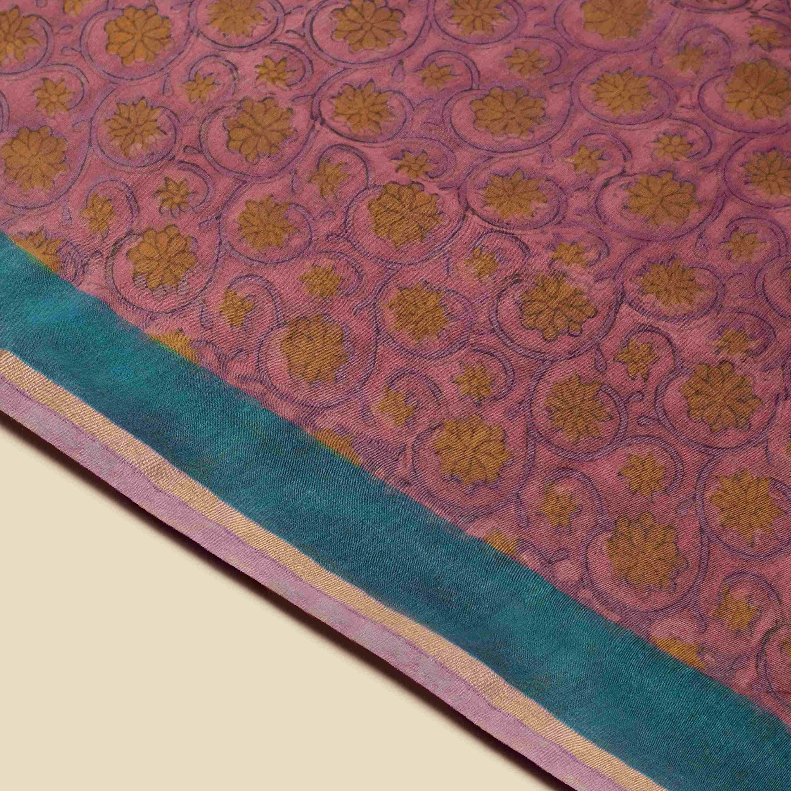Pink Bagru Hand Block Pomegranate Dye Saree - Image 2
