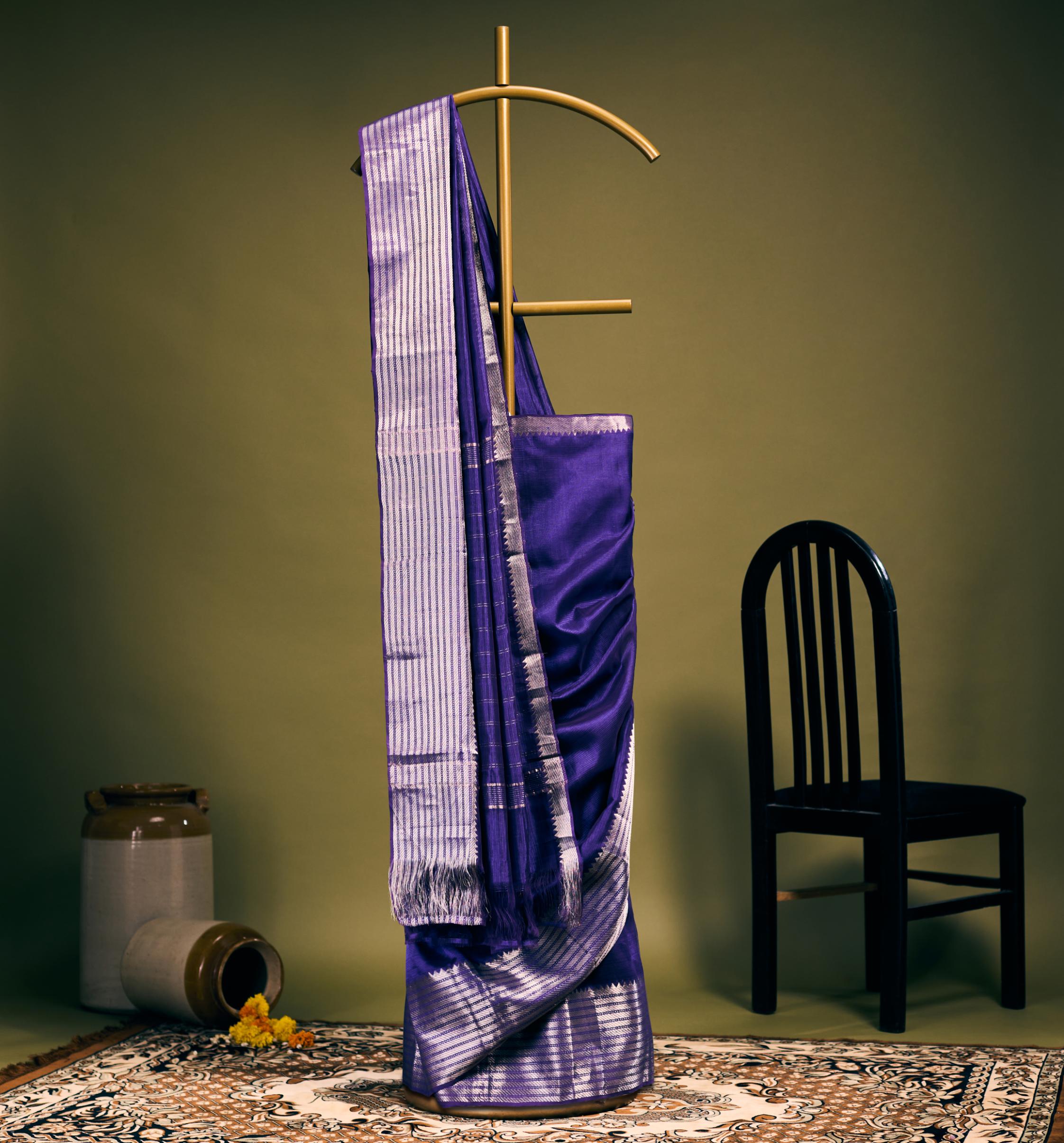Deep Purple Mangalagiri Pattu Kanchi Border Handloom Saree - Image 2
