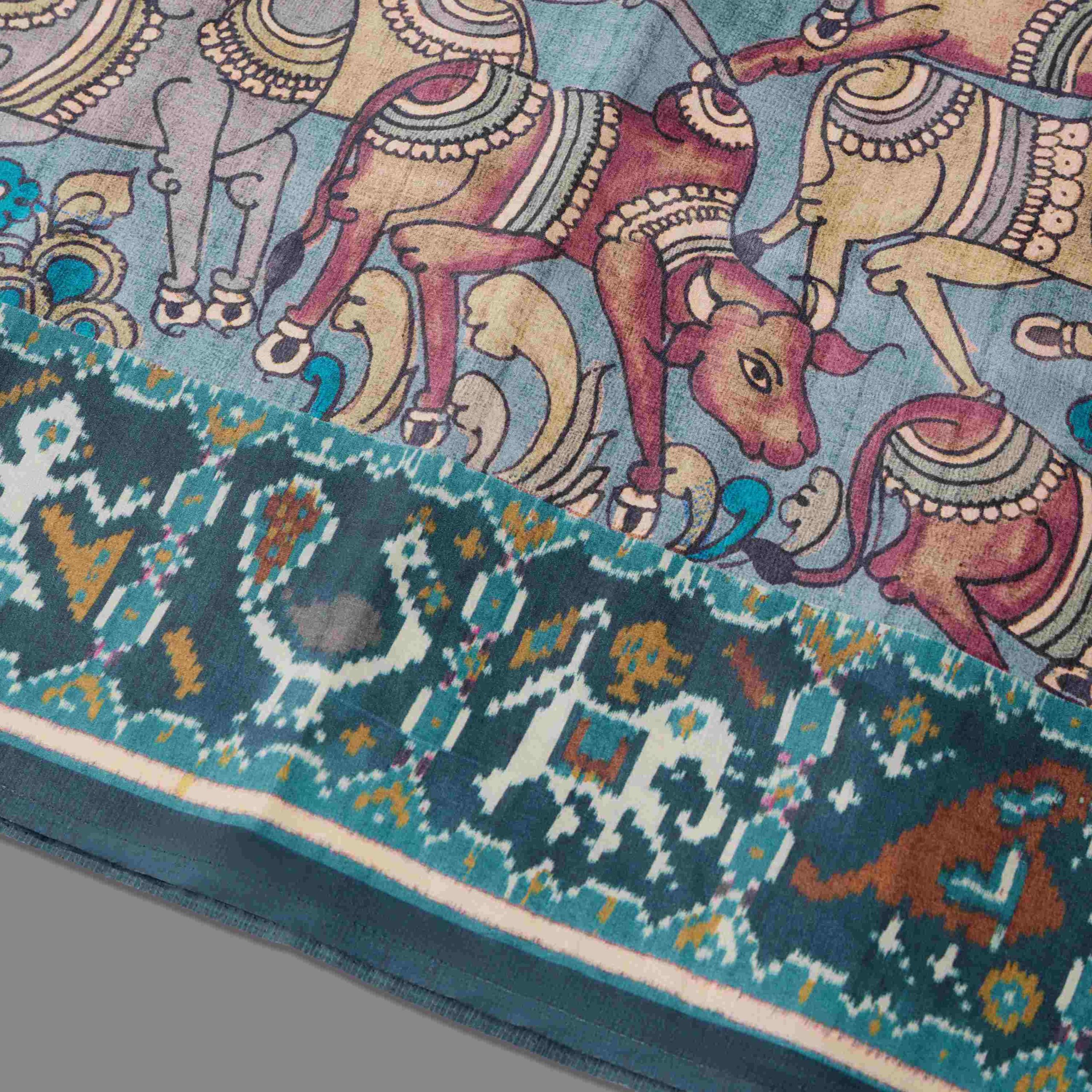 Grey Printed Kalamkari Modal Saree - Image 3