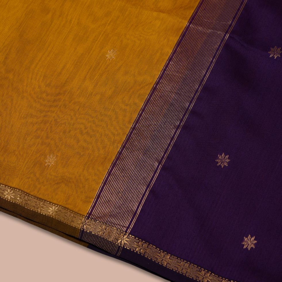 Mustard & Purple Maheshwari Handloom Silk Saree - Image 4