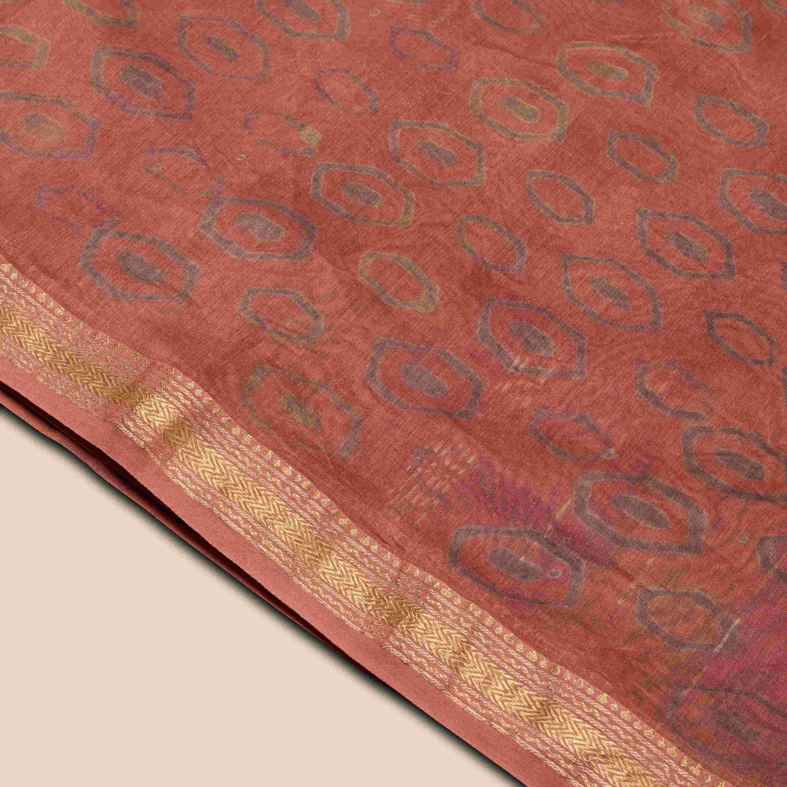 Rust Bagru Hand Block Print Saree - Image 3