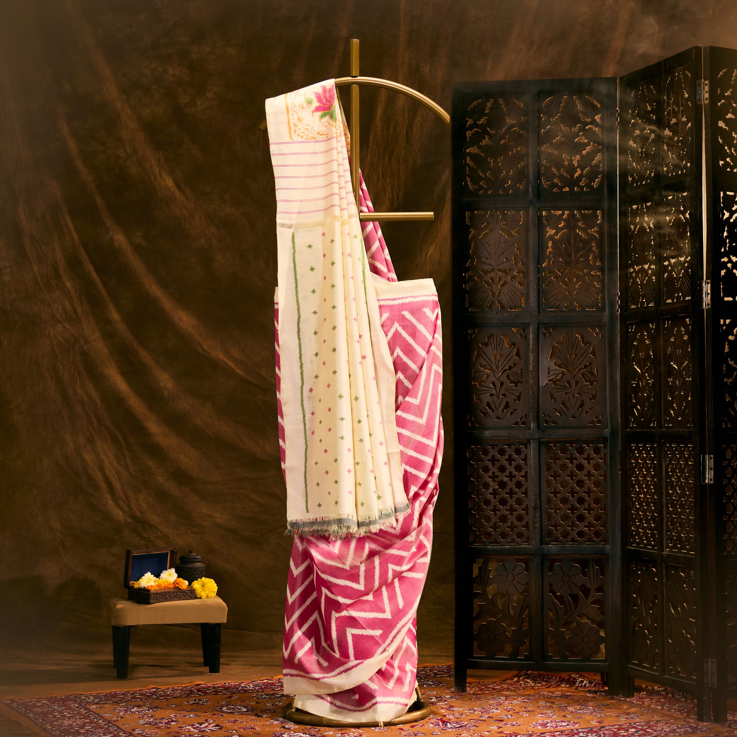 Pink & Ivory Rajkot Silk Patola Saree - Image 2