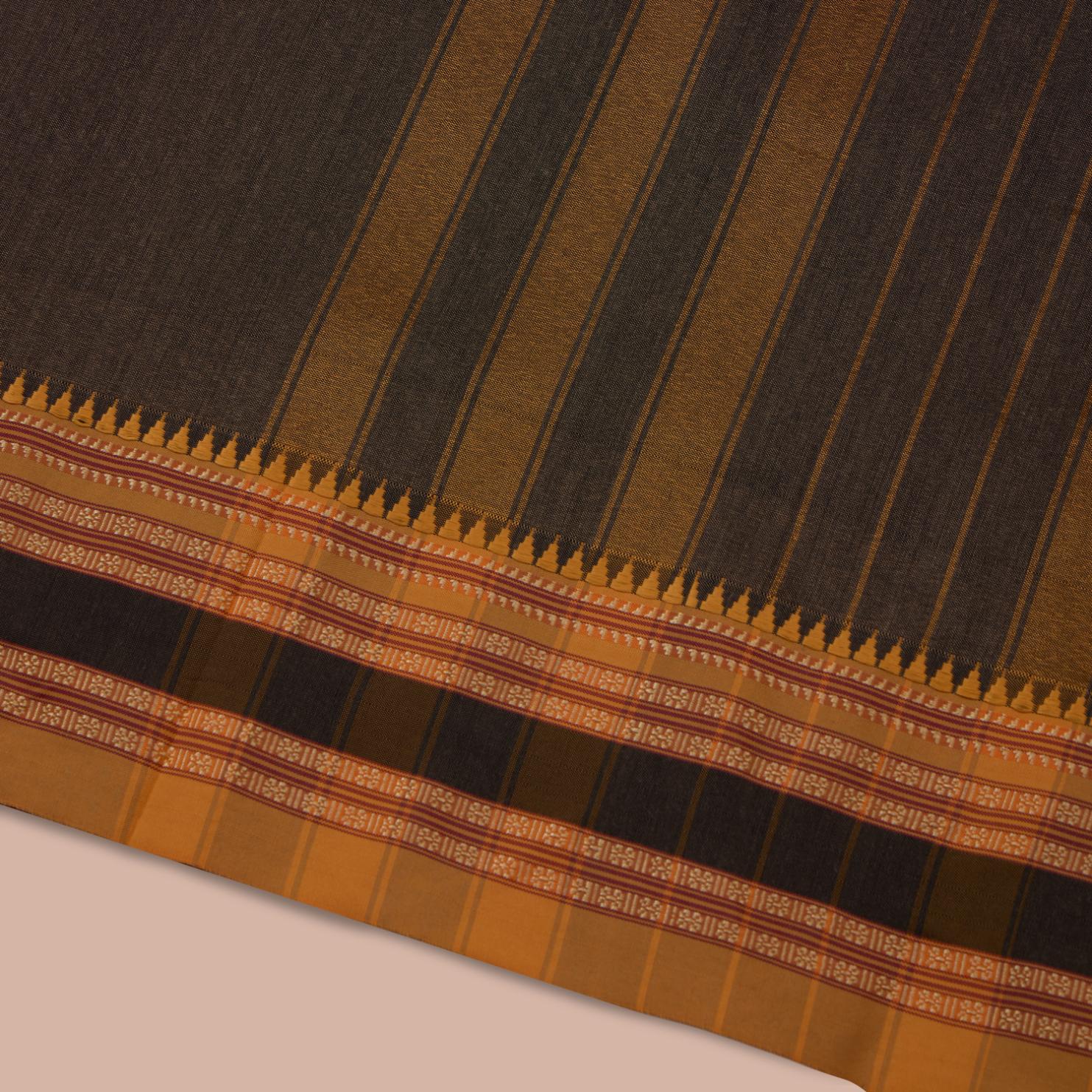 Grey & Brown Narayan Peth Cotton Saree - Image 3