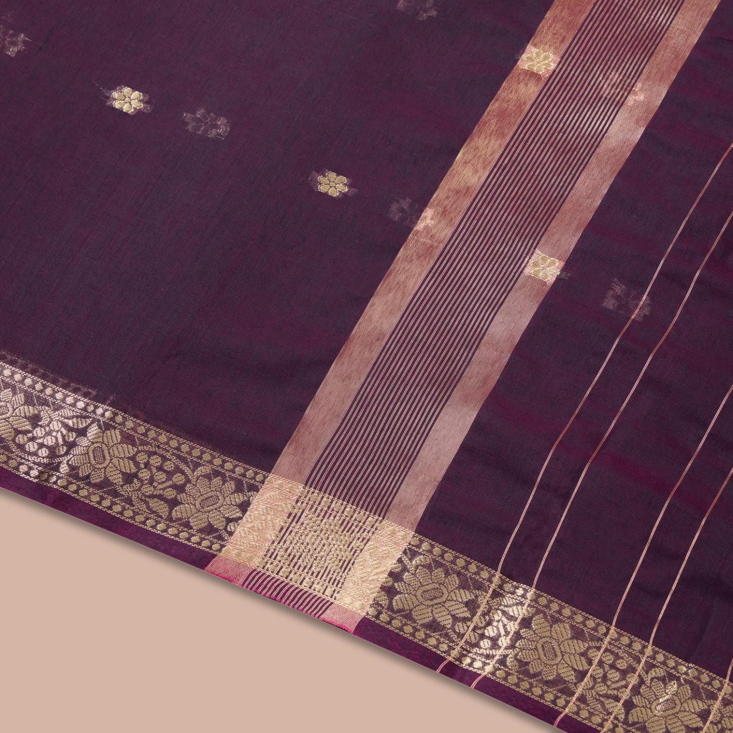 Purple Maheshwari Cotton Saree - Image 4