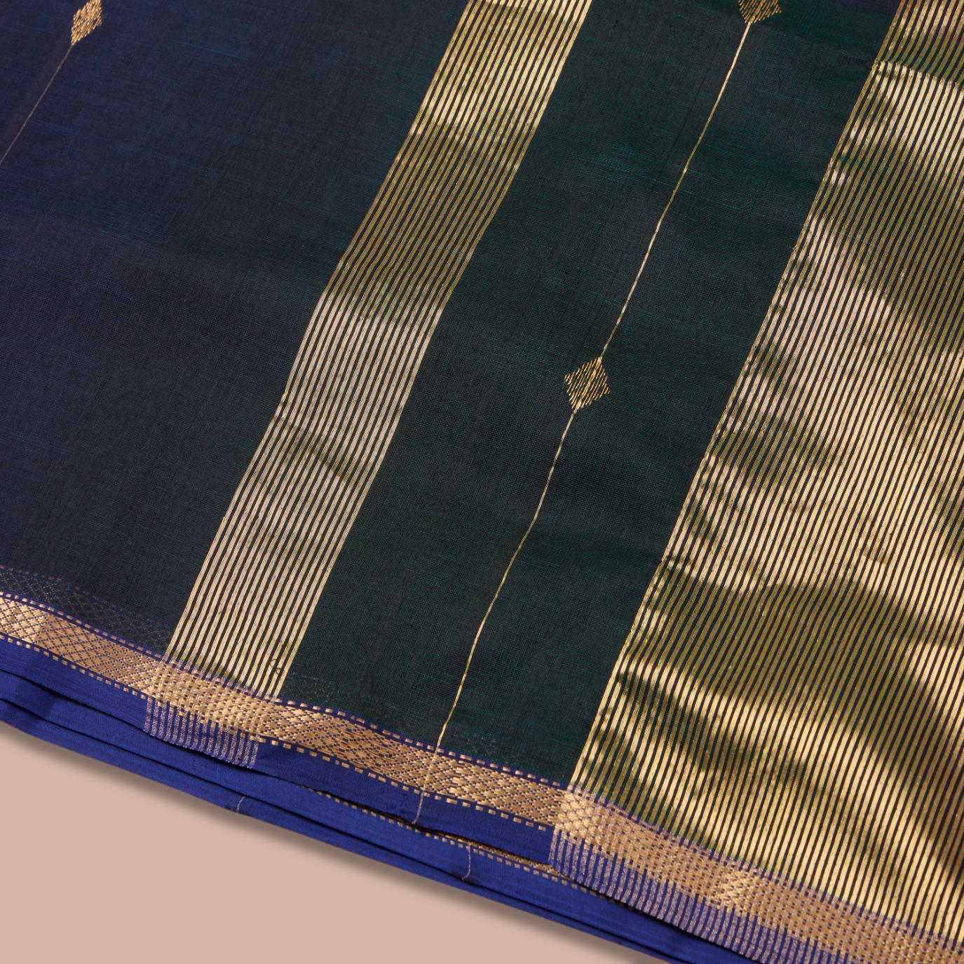Green & Blue Maheshwari Silk Two-Tone Saree - Image 4