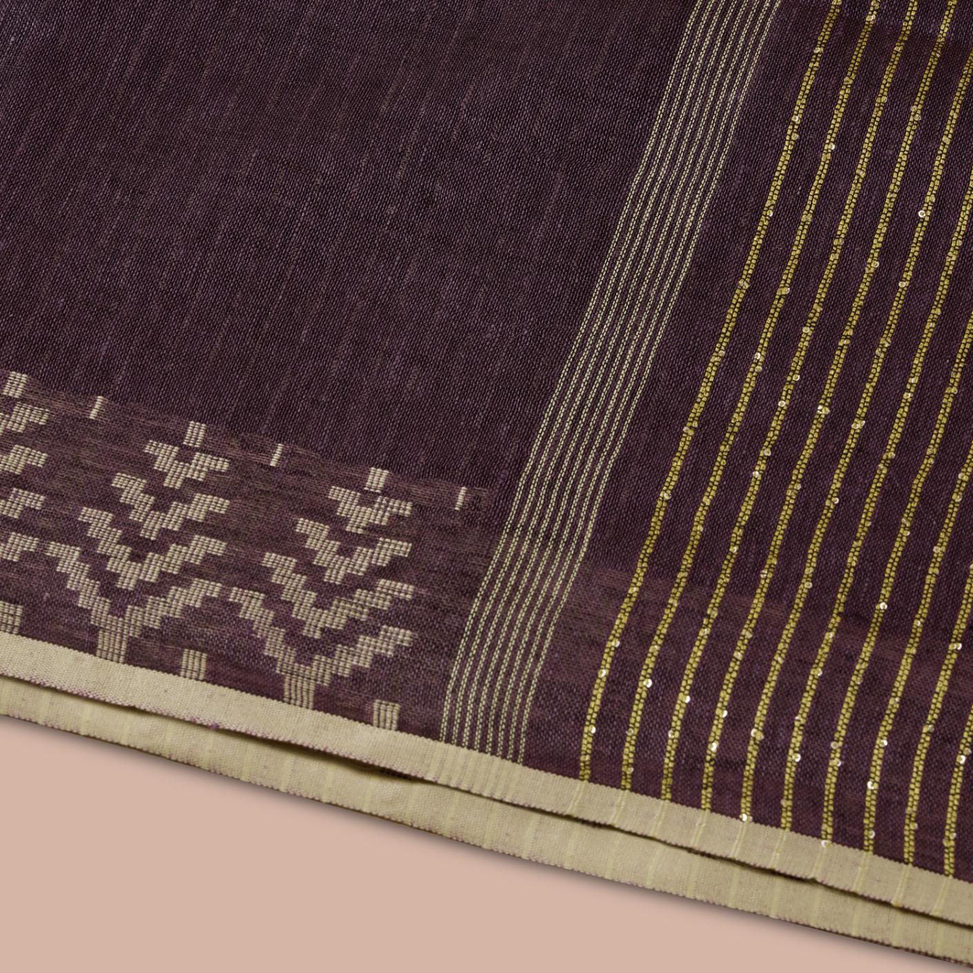 Wine Linen Cotton Saree