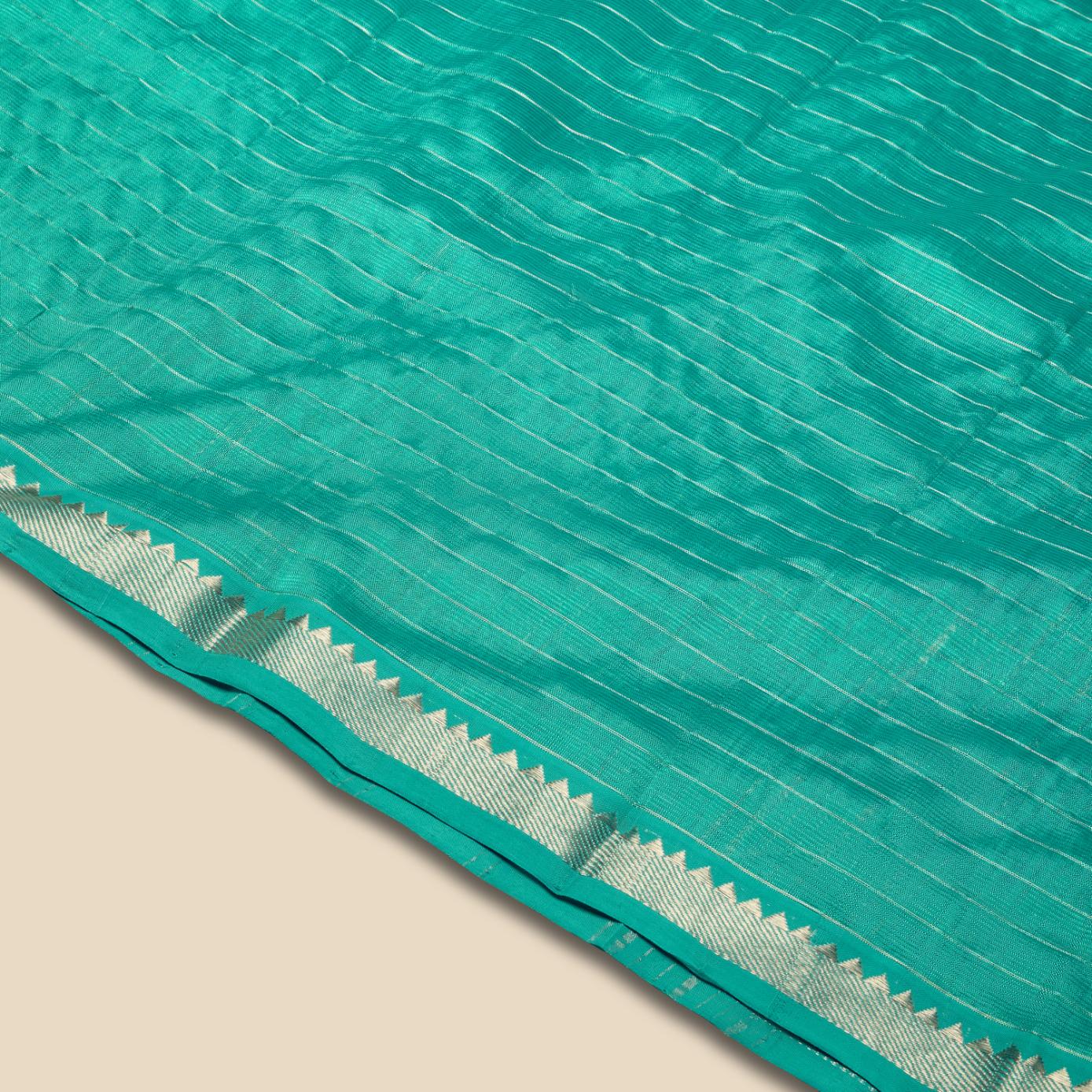 Turquoise Mangalagiri Pattu Handloom Saree - Image 3