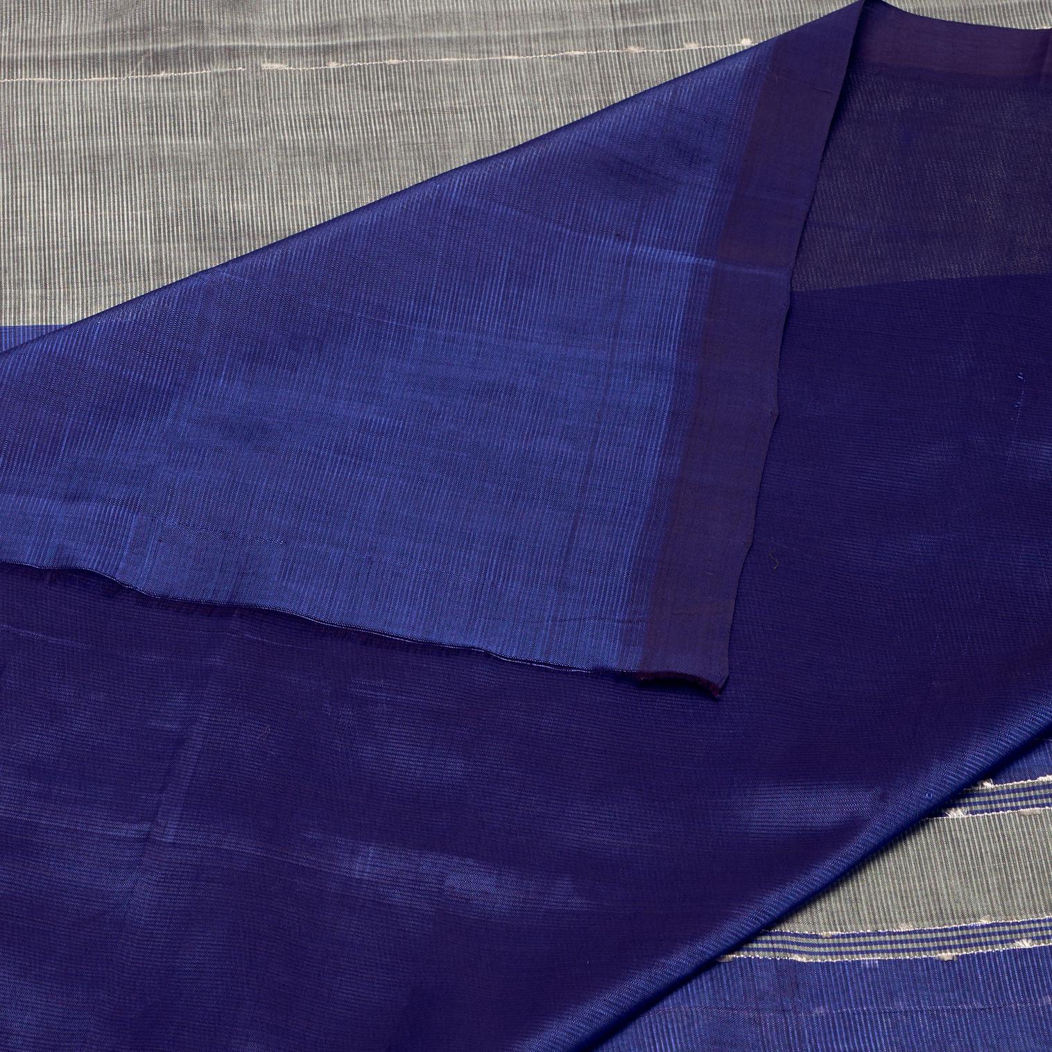 Grey & Royal Blue Handloom Mangalagiri Pattu Saree - Image 3