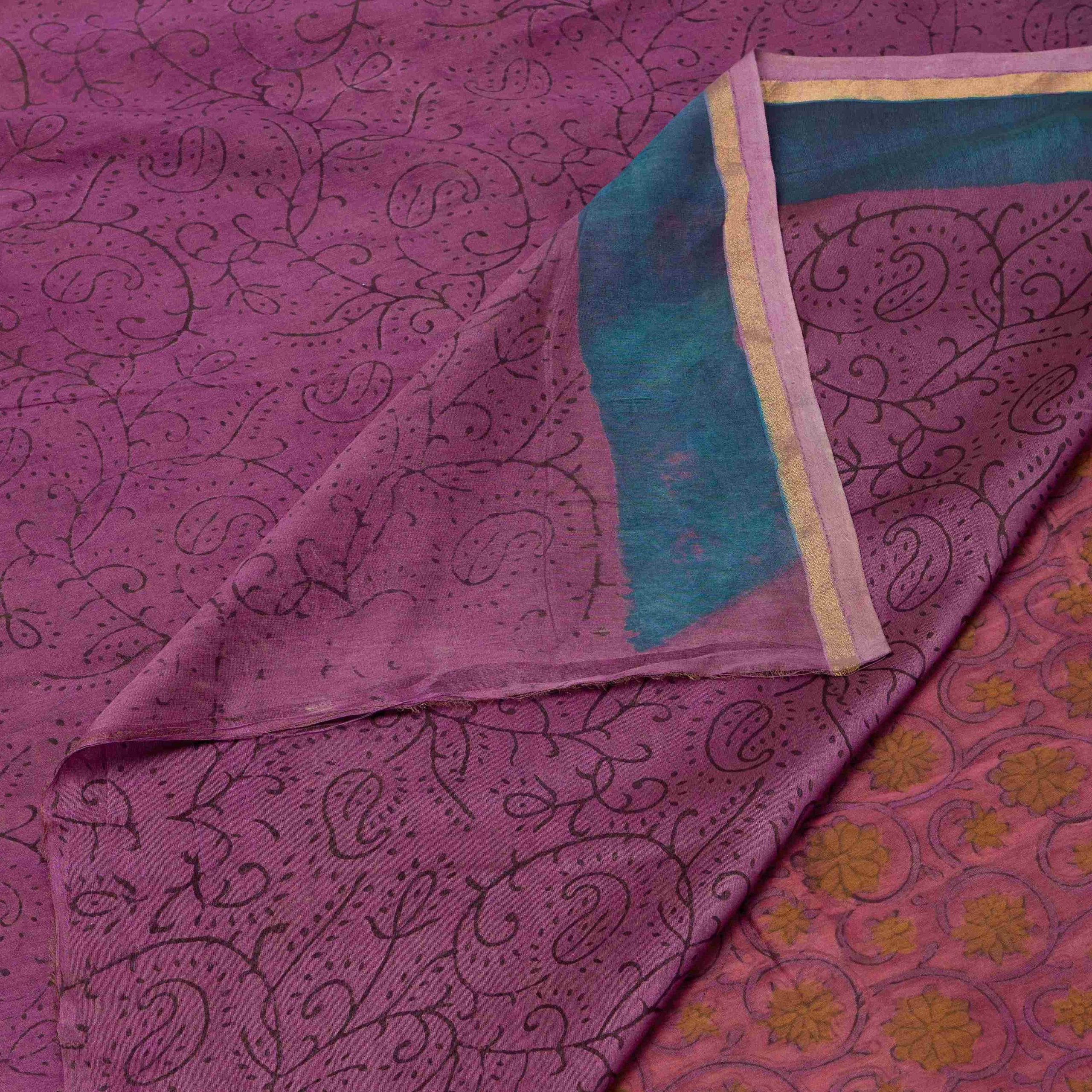 Pink Bagru Hand Block Pomegranate Dye Saree - Image 3