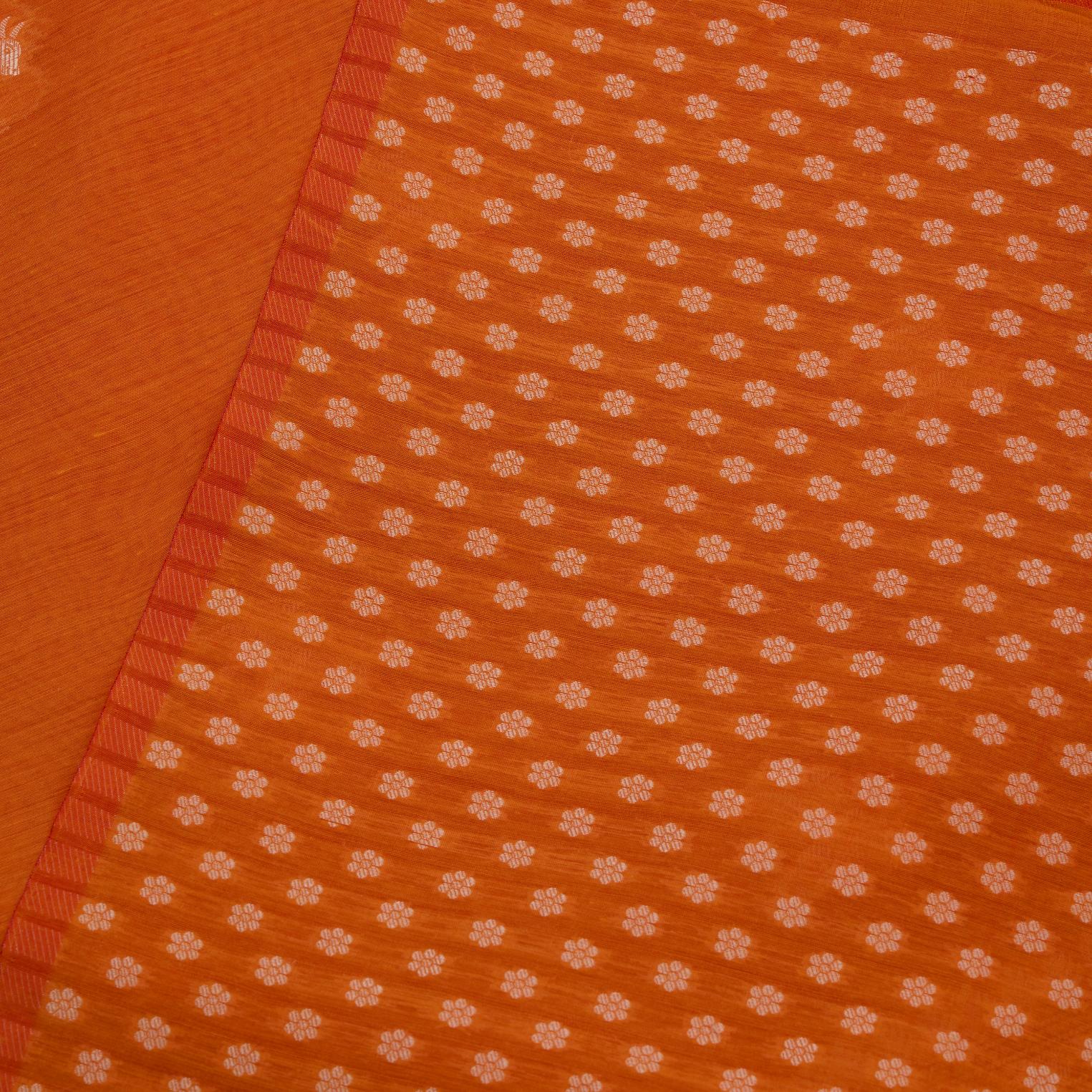 Coral Red Cotton Butta Work Saree - Image 2