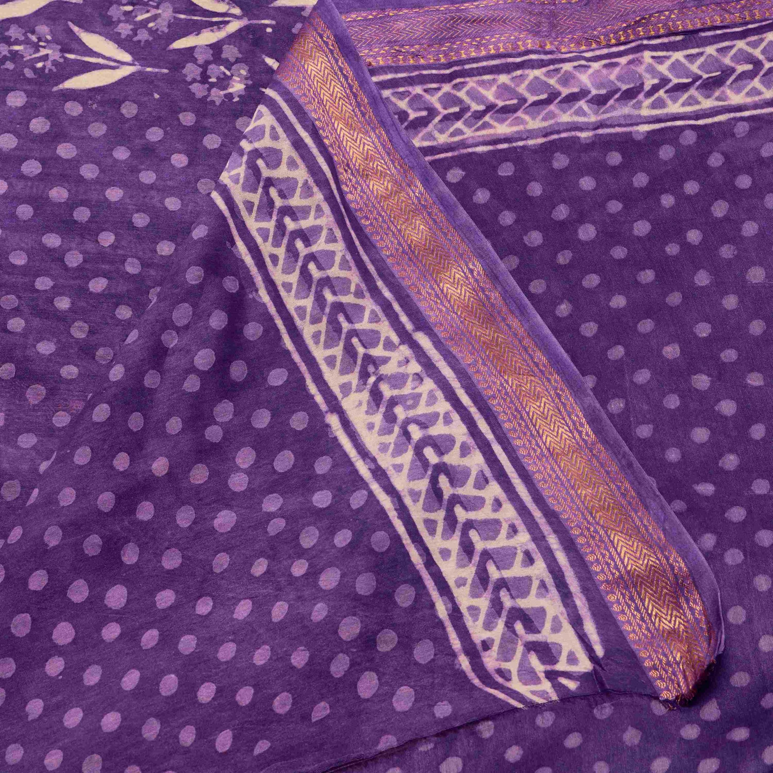 Purple Bagru Hand Block Print Saree - Image 3