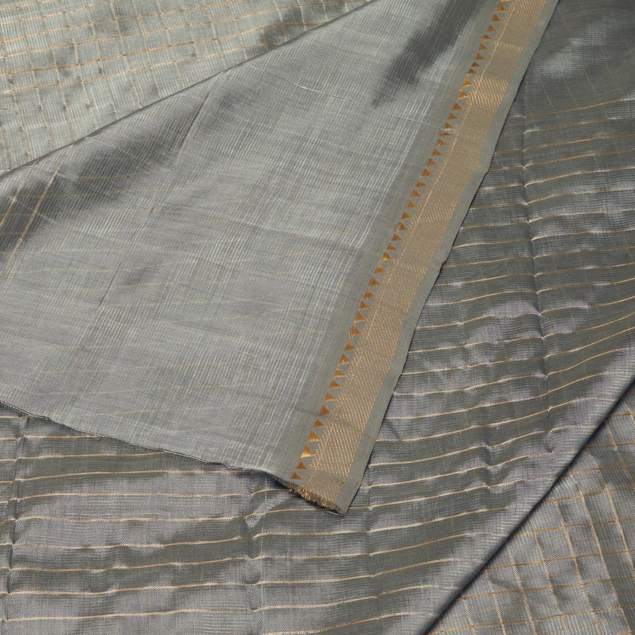 Silver Grey Mangalagiri Pattu Handloom Saree - Image 2