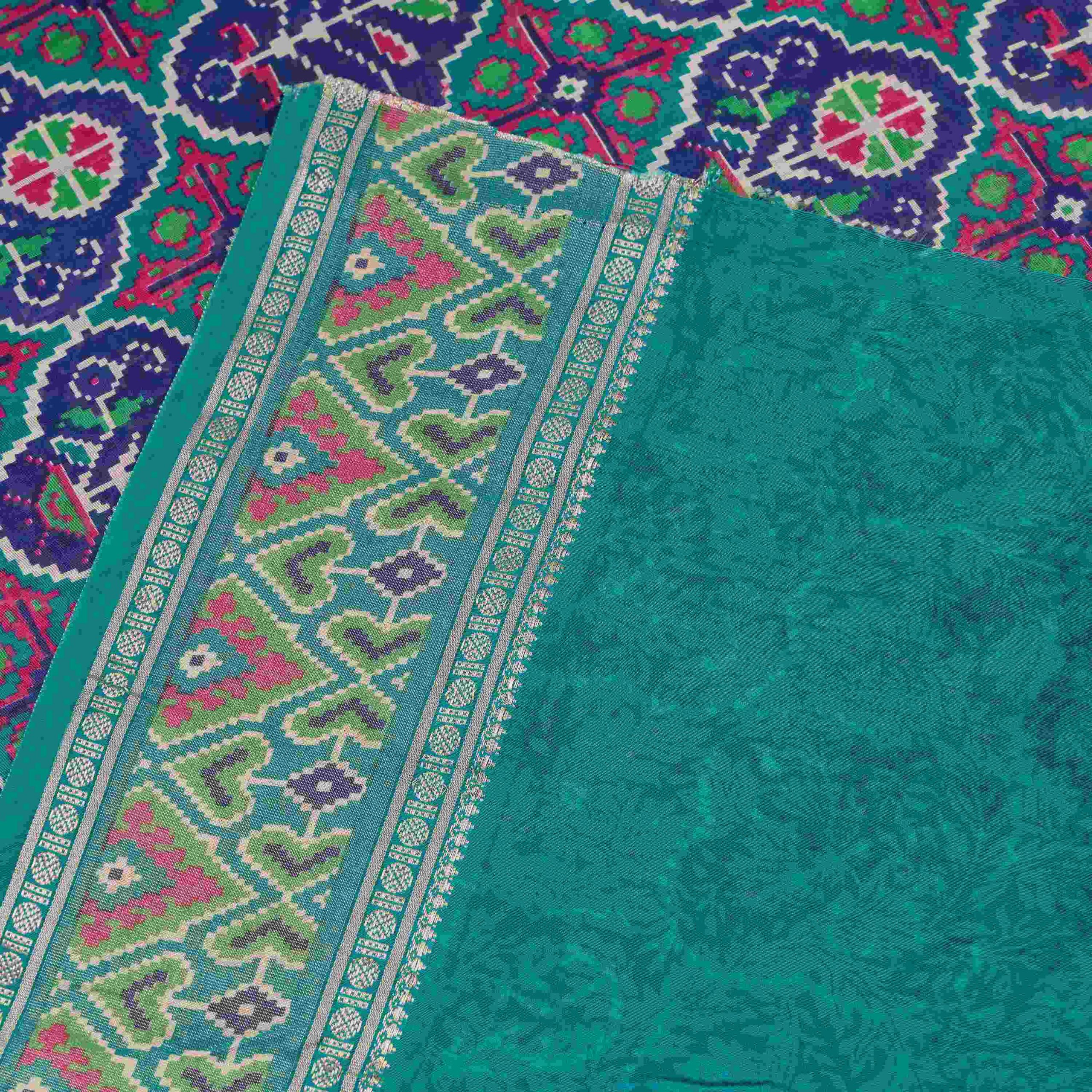Teal Printed Patola Modal Saree - Image 2