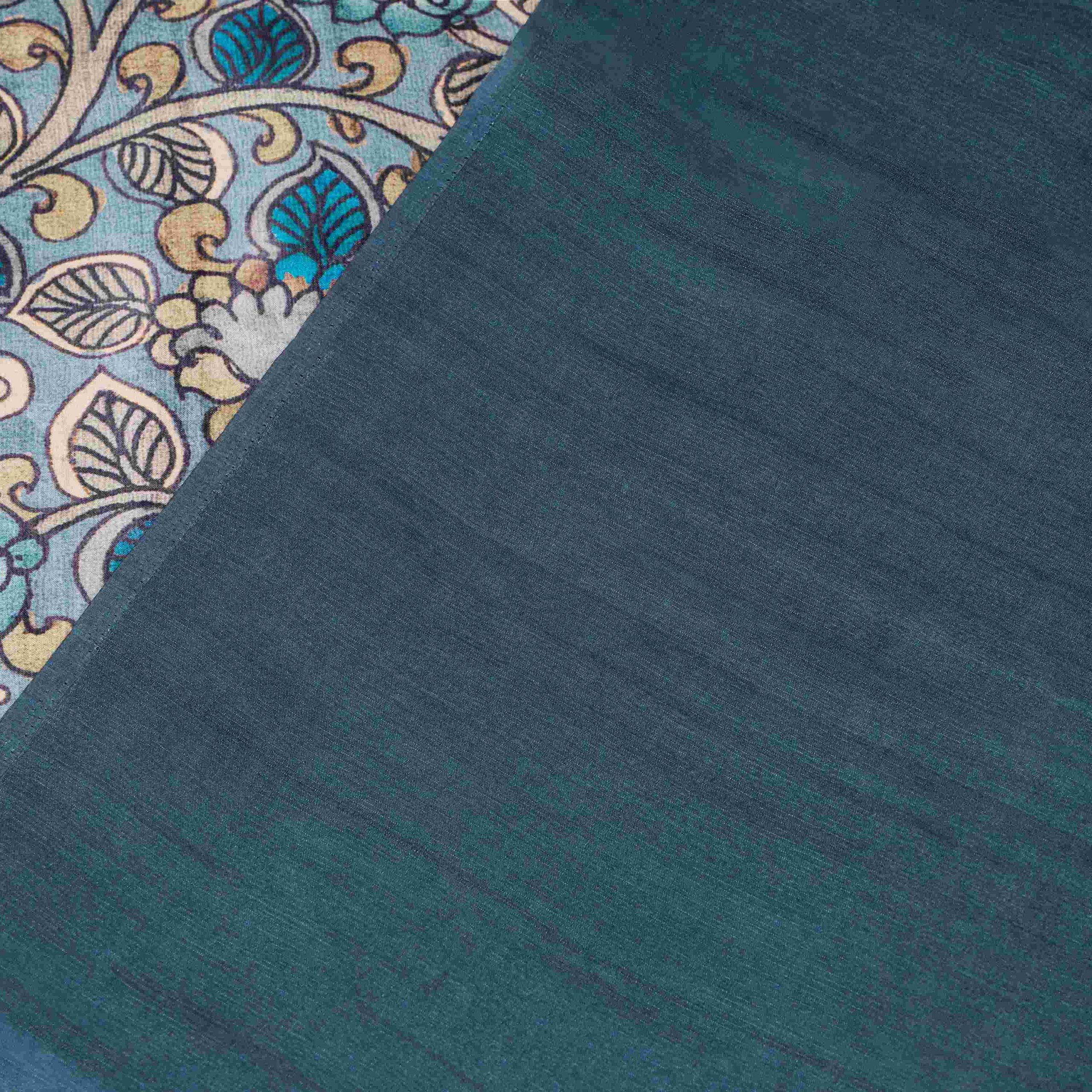 Grey Printed Kalamkari Modal Saree - Image 4
