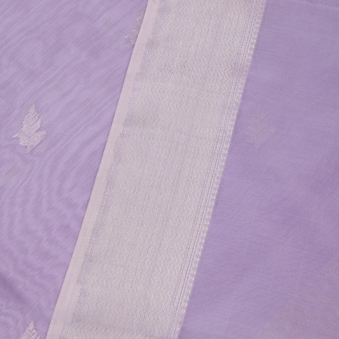 Lilac Cotton Saree with Delicate Leaf Motifs - Image 2