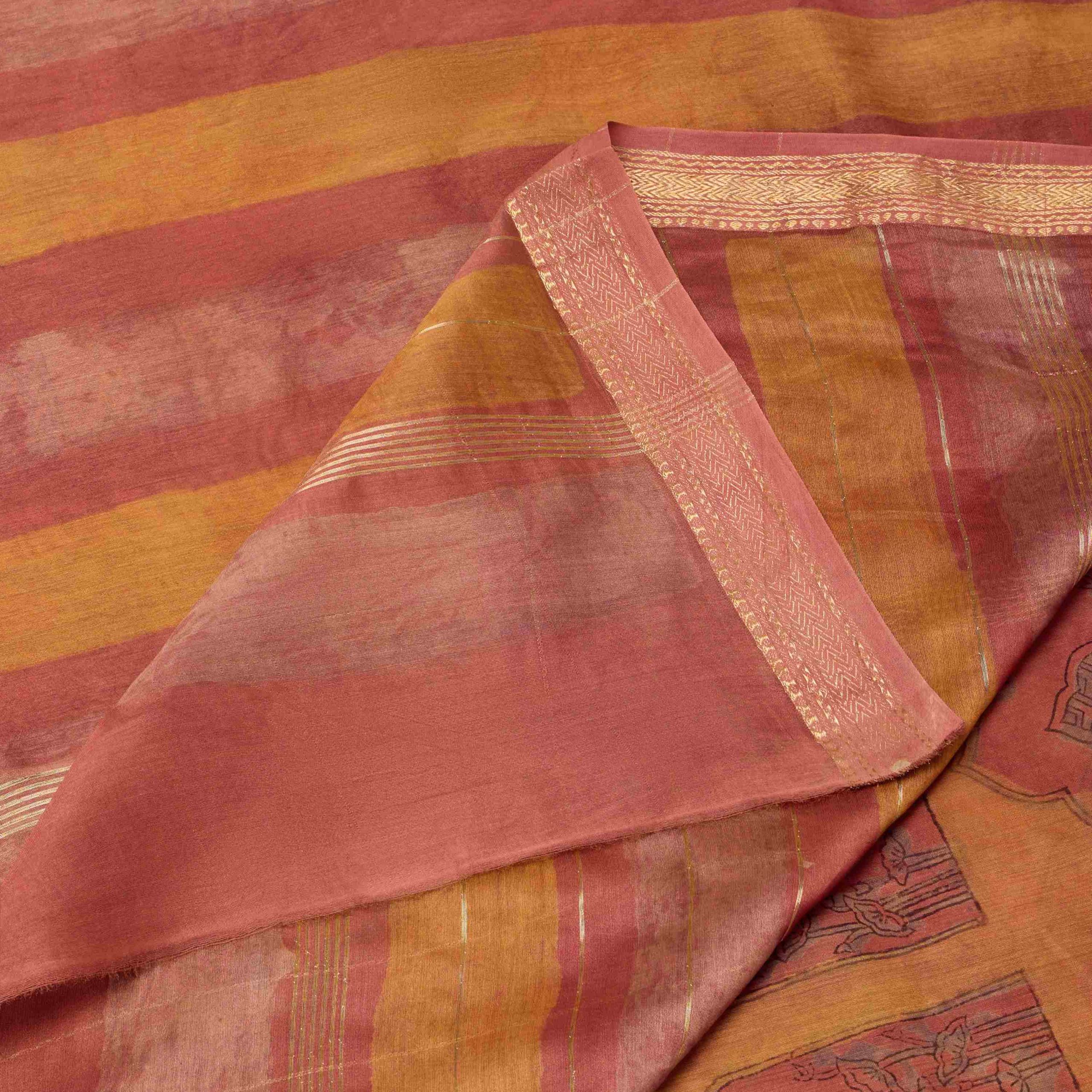 Rust Bagru Hand Block Print Saree - Image 2