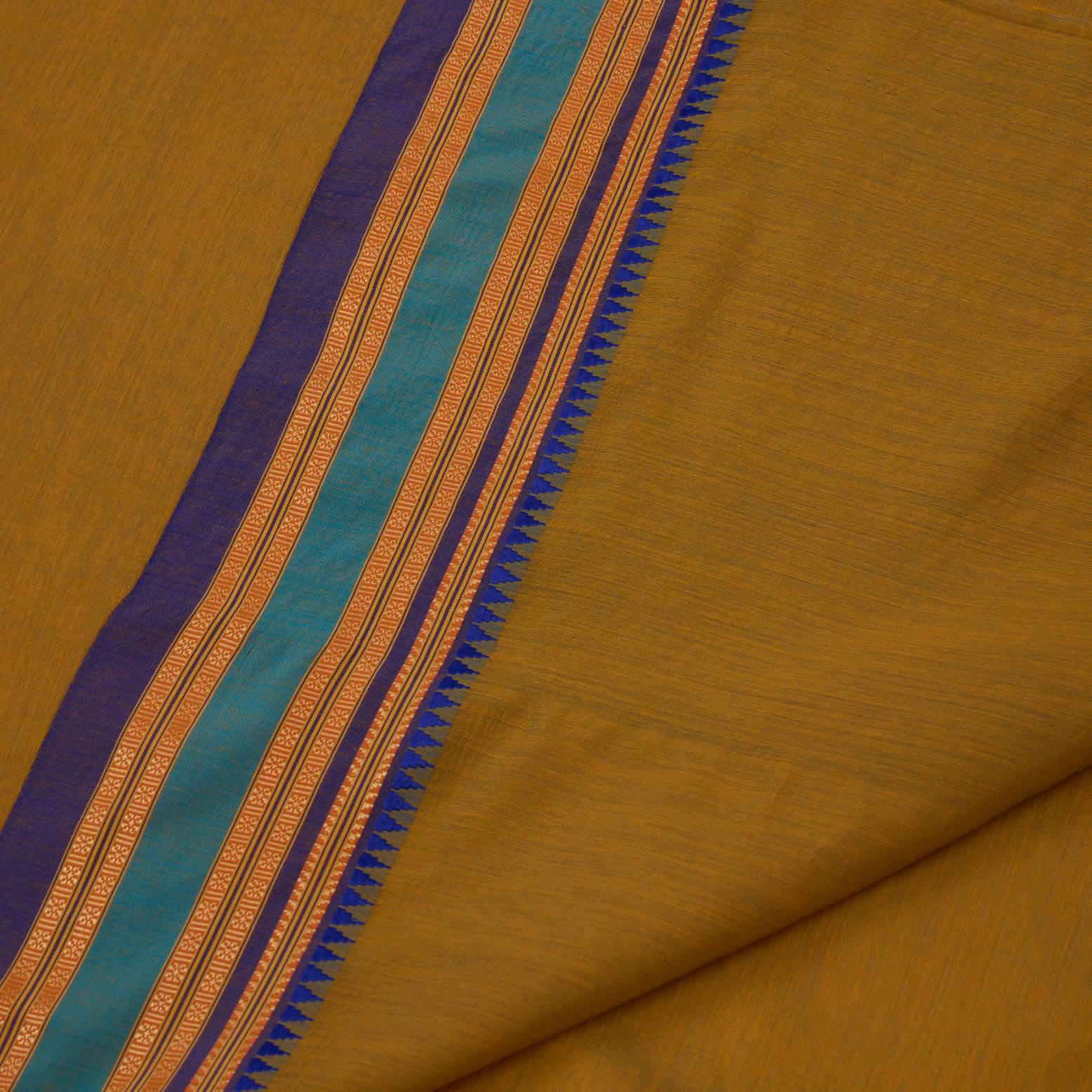Mustard & Blue Narayan Peth Cotton Saree - Image 3
