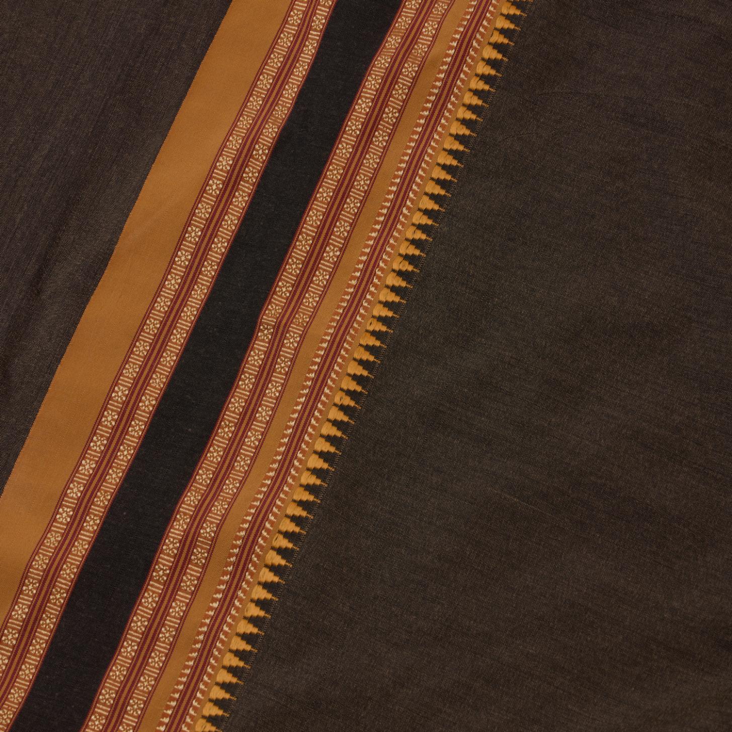 Grey & Brown Narayan Peth Cotton Saree - Image 4
