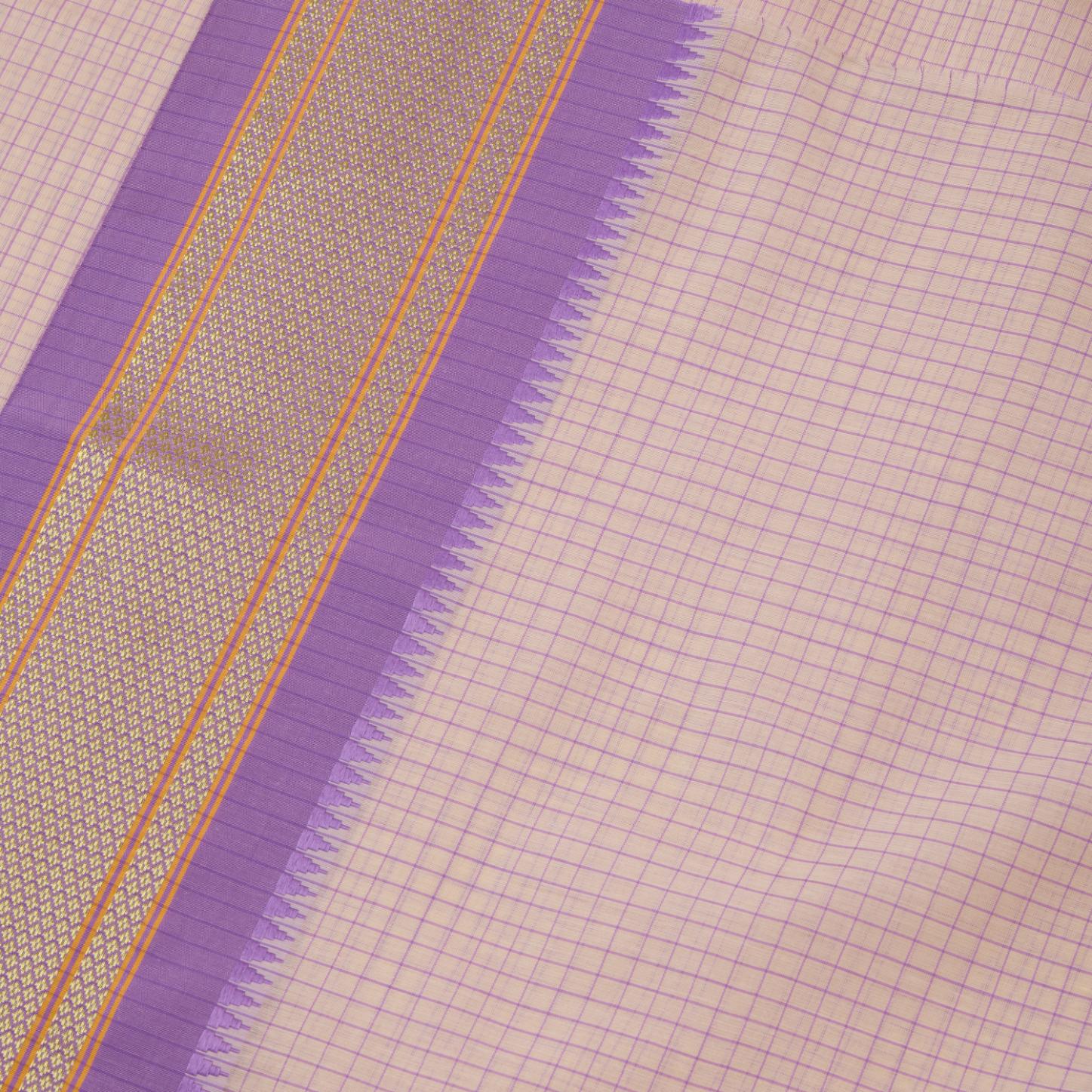 Ivory & Lavender Cotton Checks Saree - Image 2