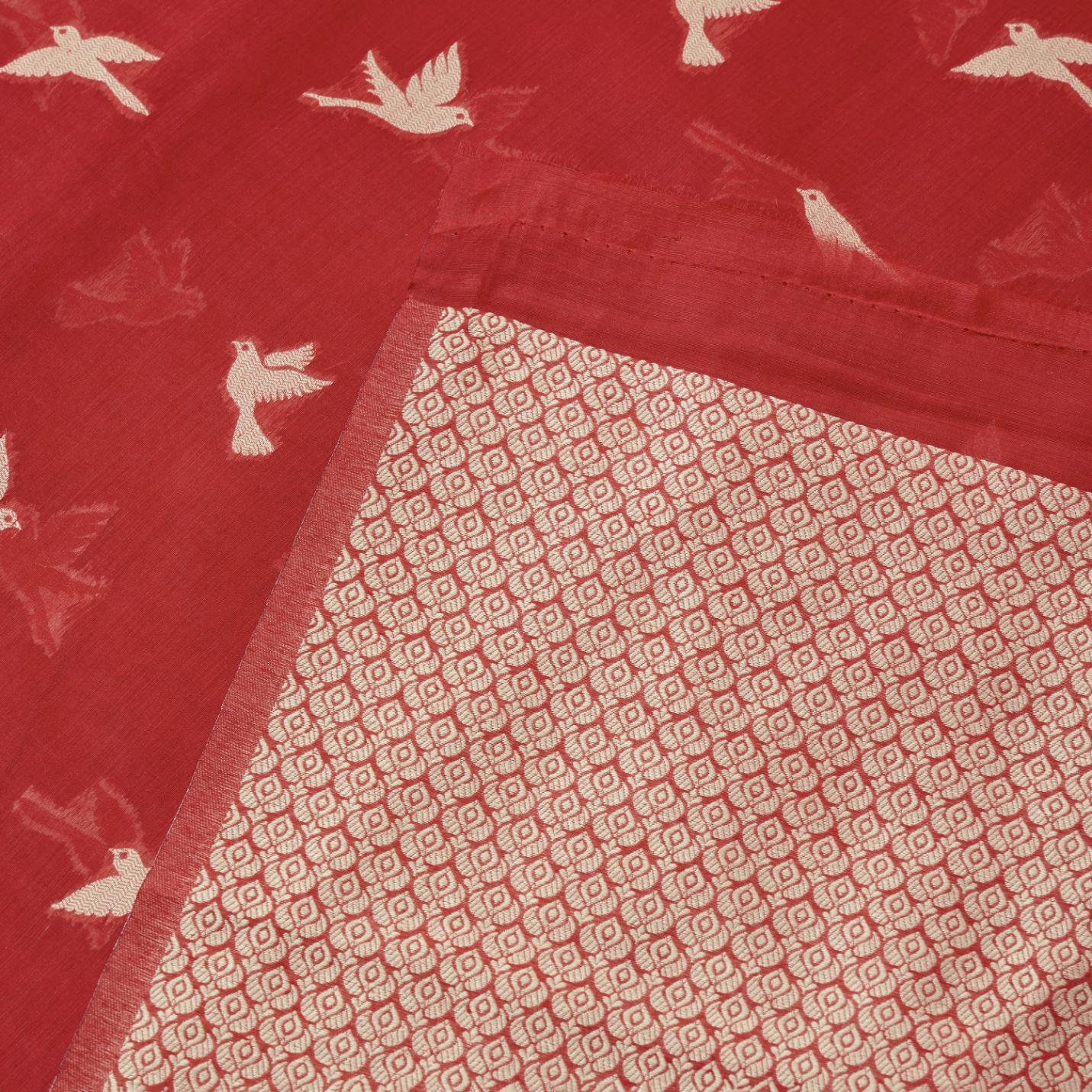 Red Cotton Banarasi Butta Saree - Image 2