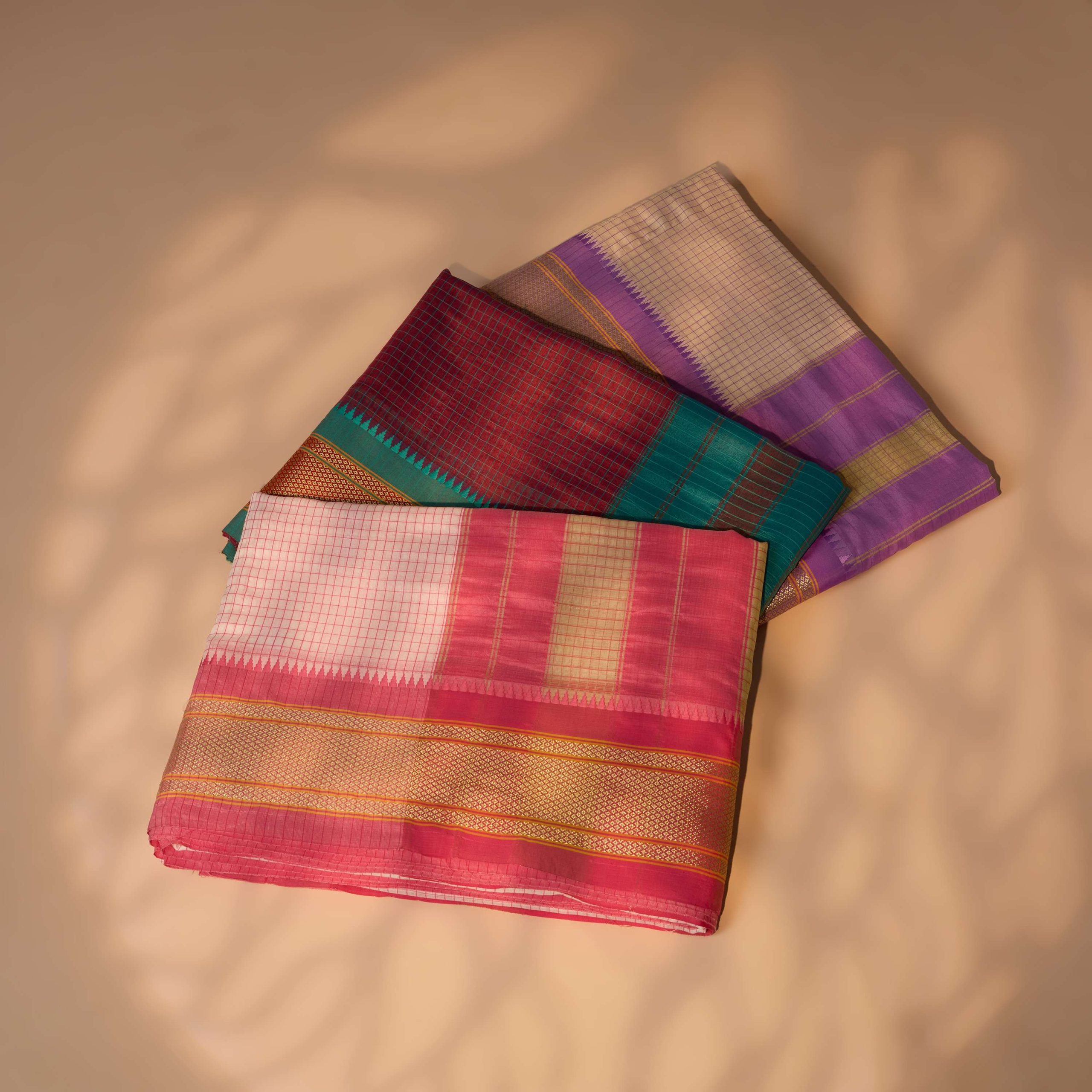 Ivory & Lavender Cotton Checks Saree - Image 4