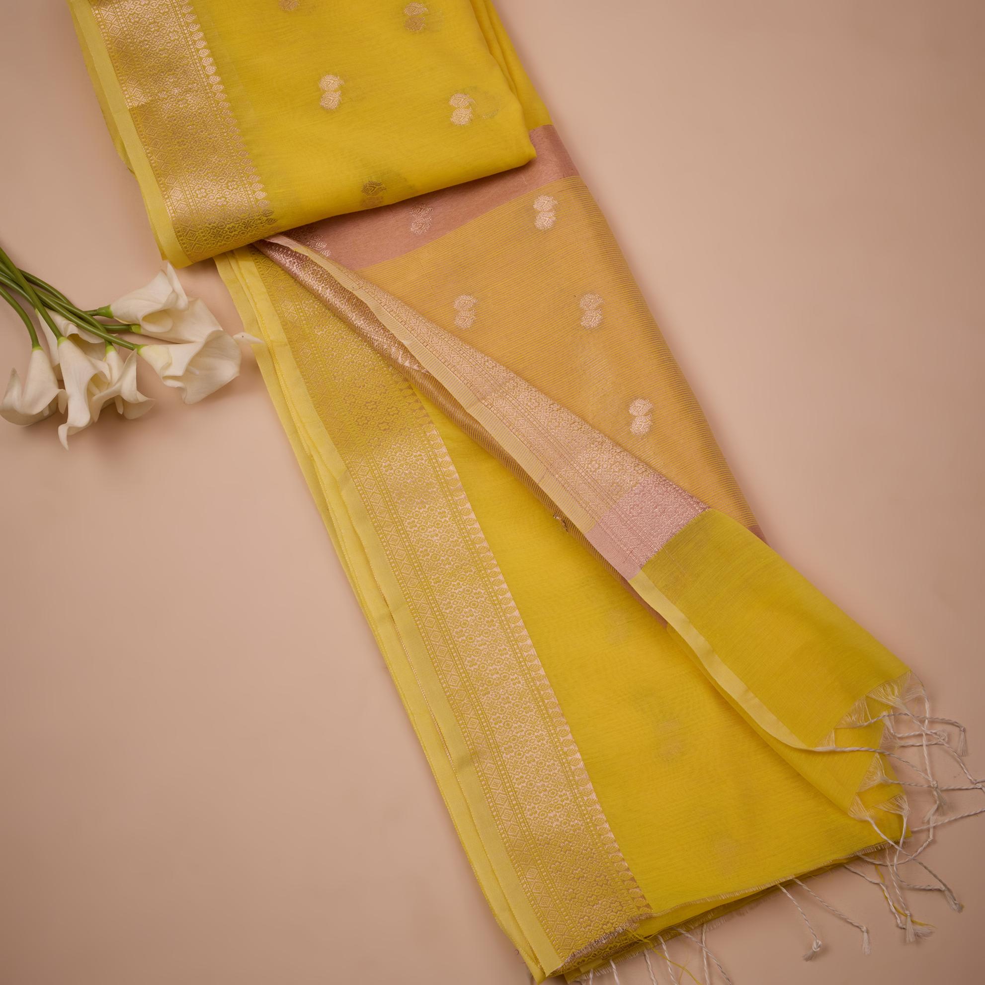 Yellow Chanderi Cotton Saree