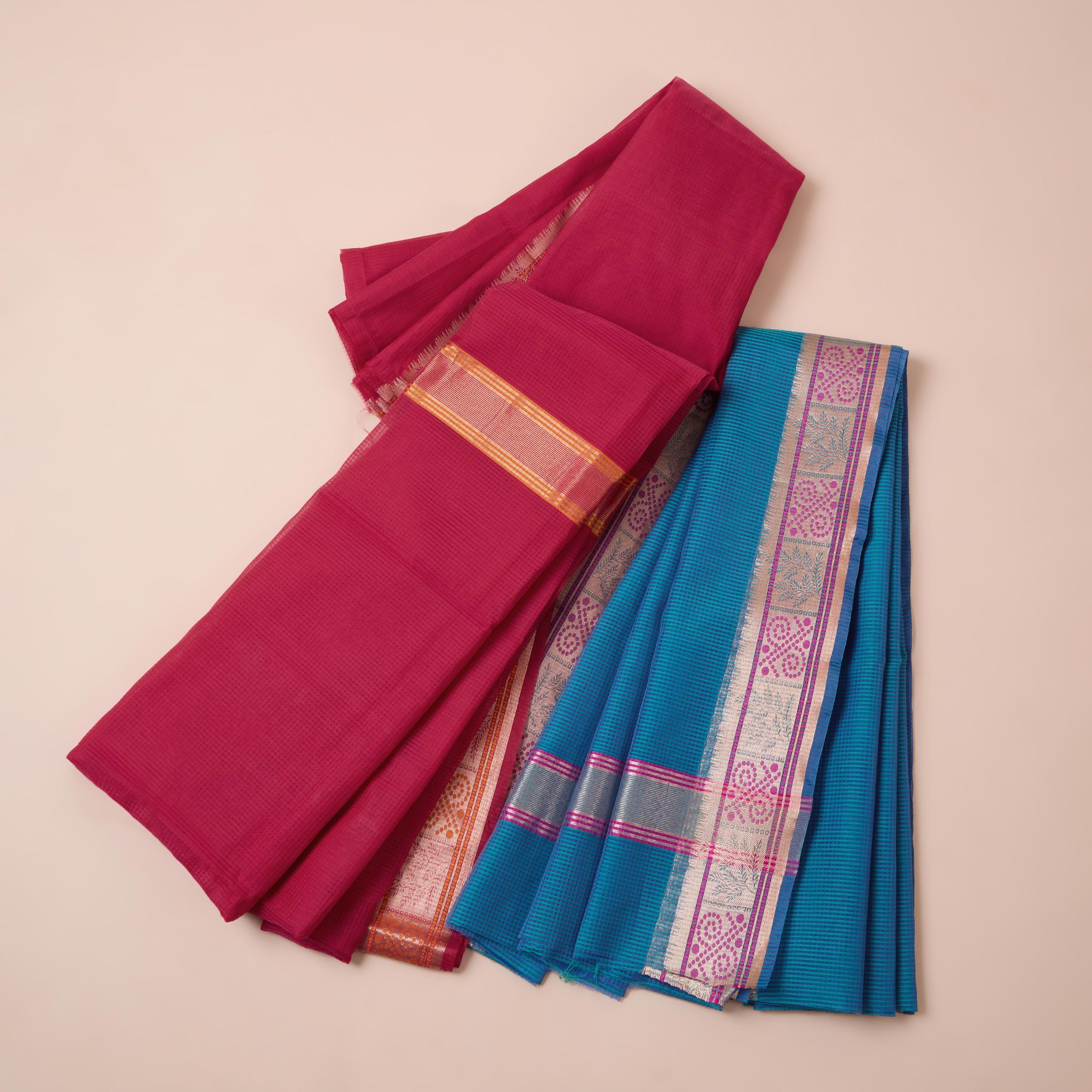 Blue Cotton Kota Doria Saree - Image 4